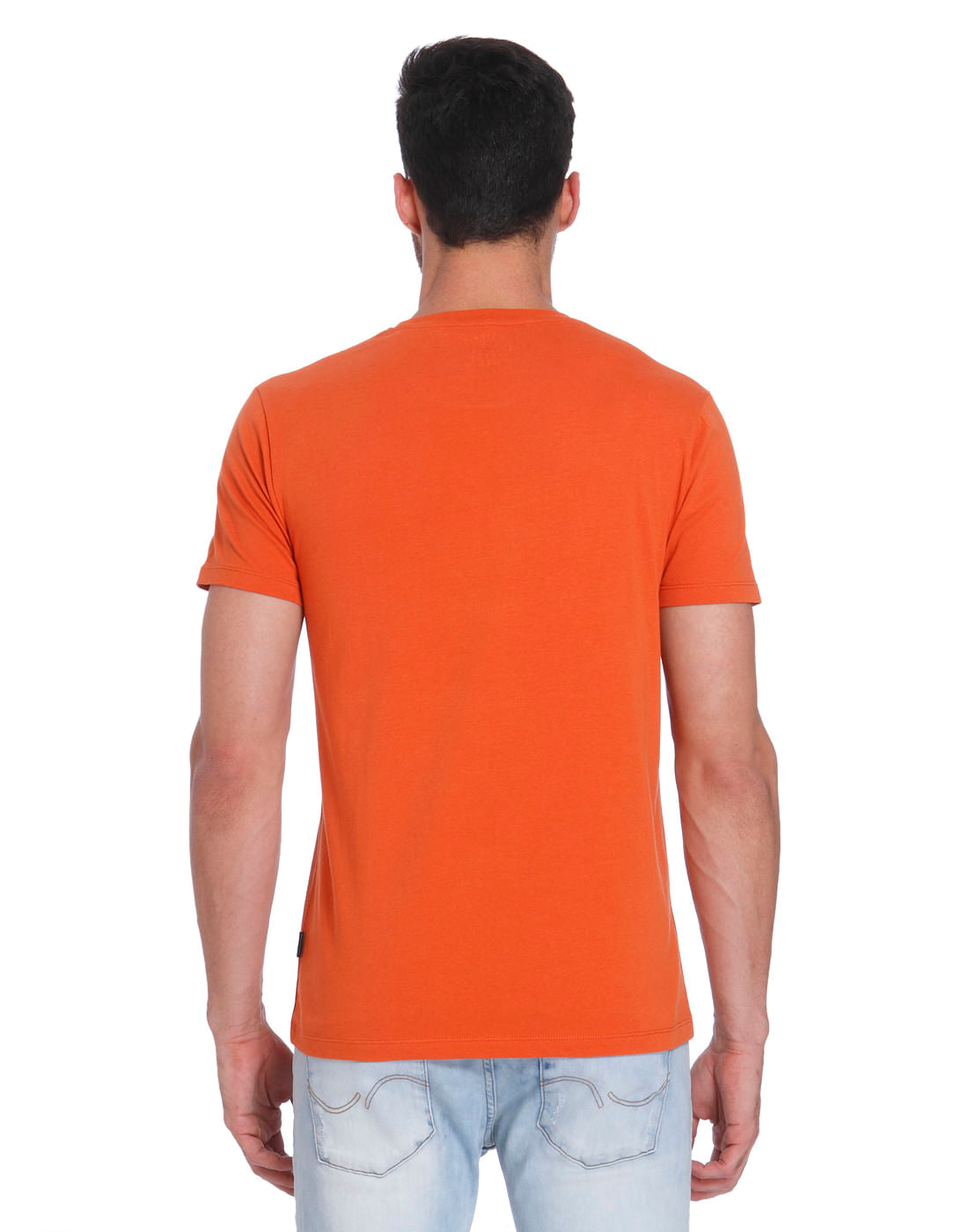 Orange Bear Print Crew Neck T-Shirt