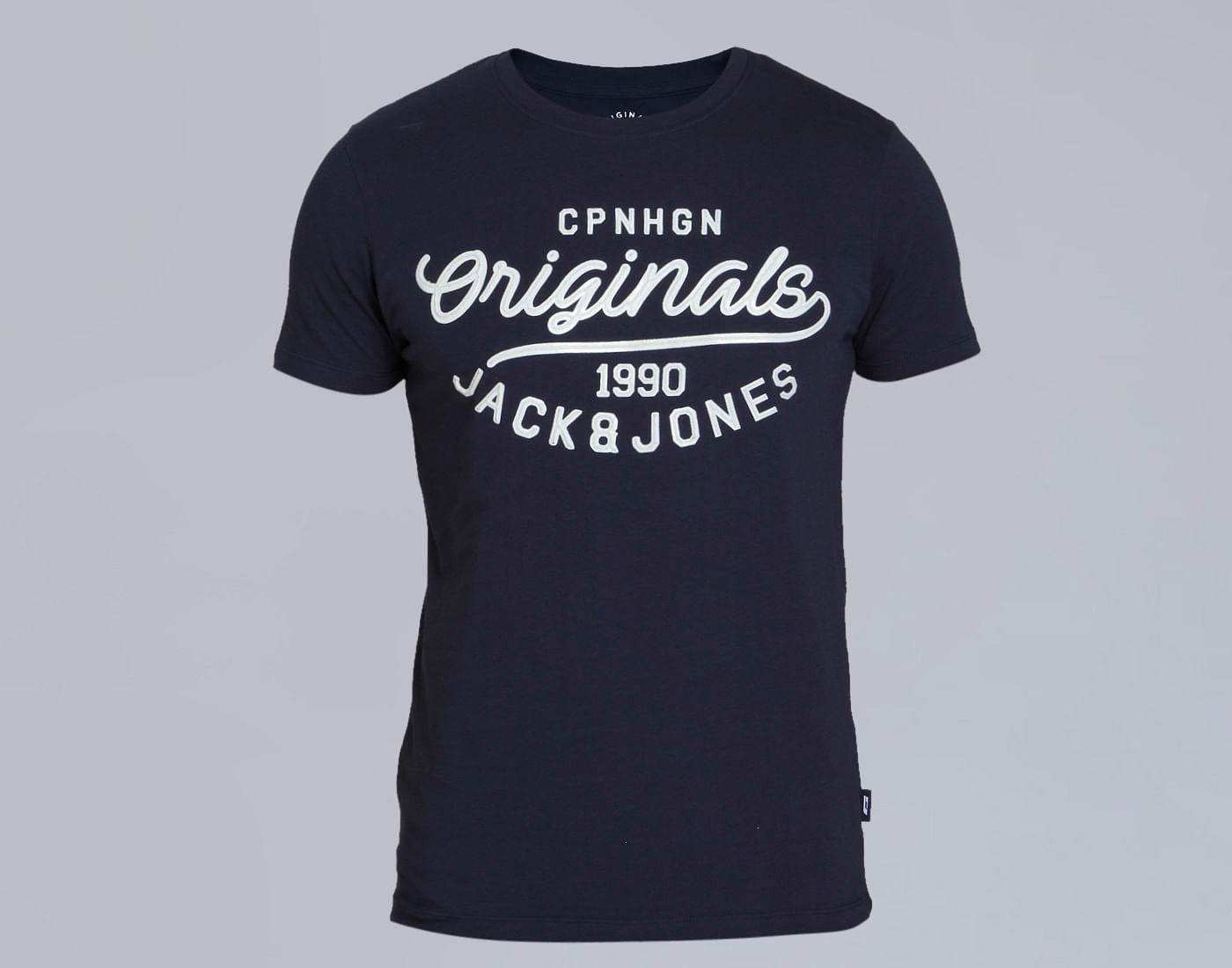Dark Blue Text Print Crew Neck T-Shirt
