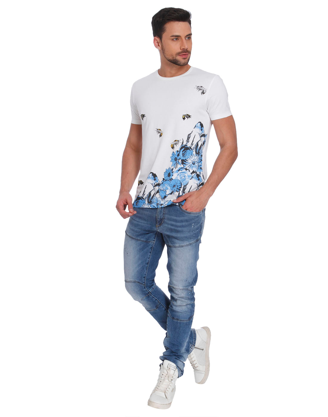 White Bee Print Crew Neck T-Shirt