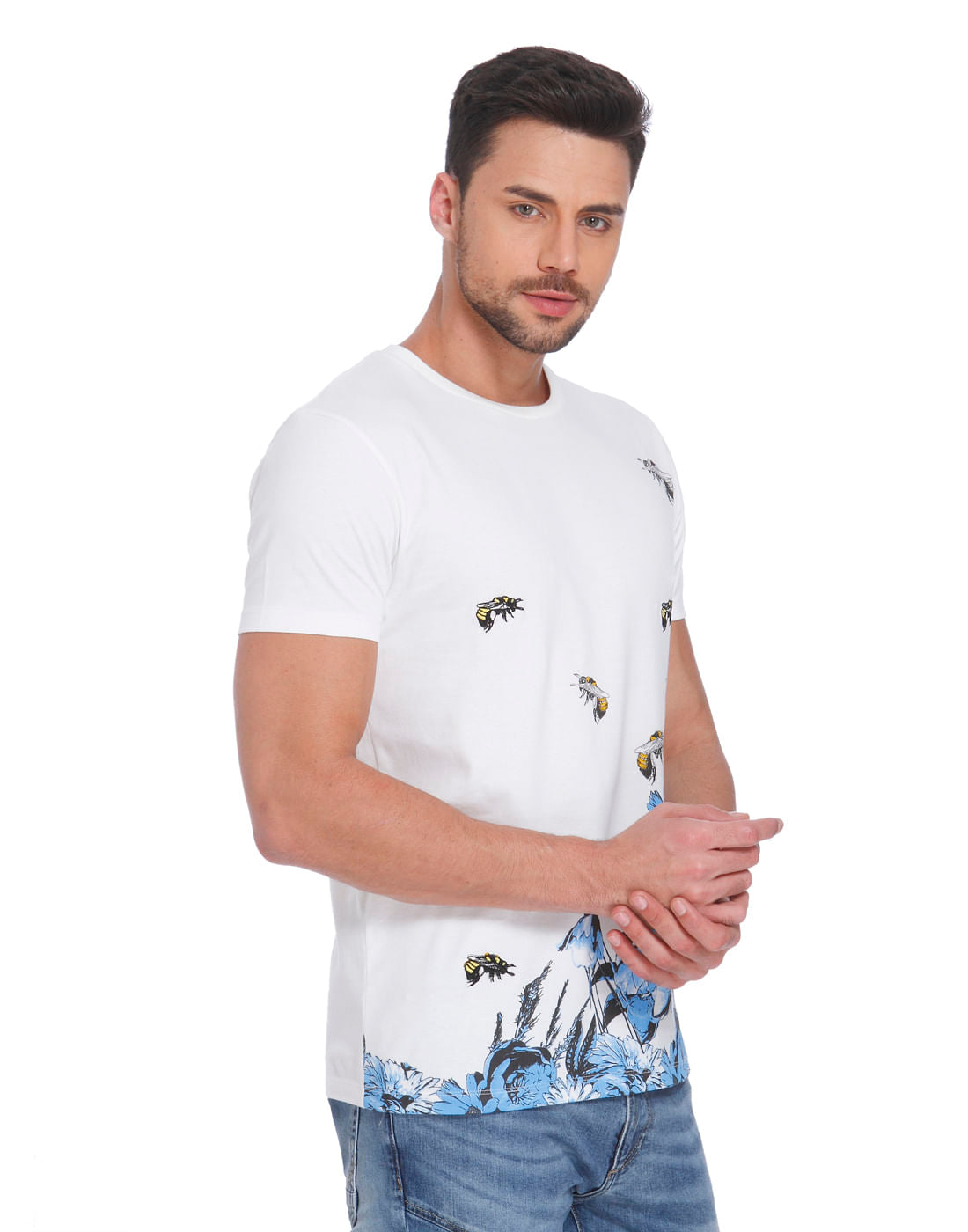 White Bee Print Crew Neck T-Shirt