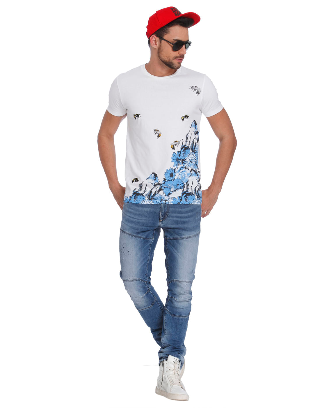 White Bee Print Crew Neck T-Shirt