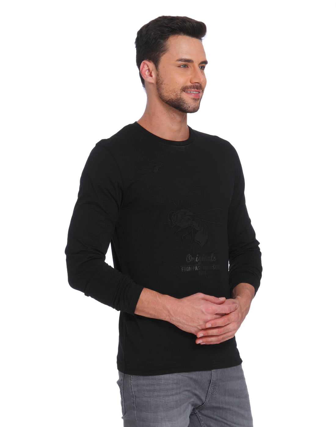 Black Bee Print Crew Neck T-Shirt