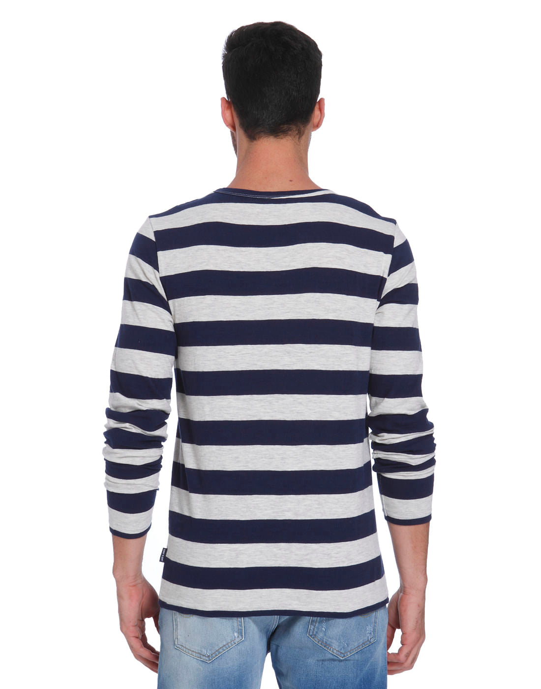 Dark Blue Striped Crew Neck T-Shirt