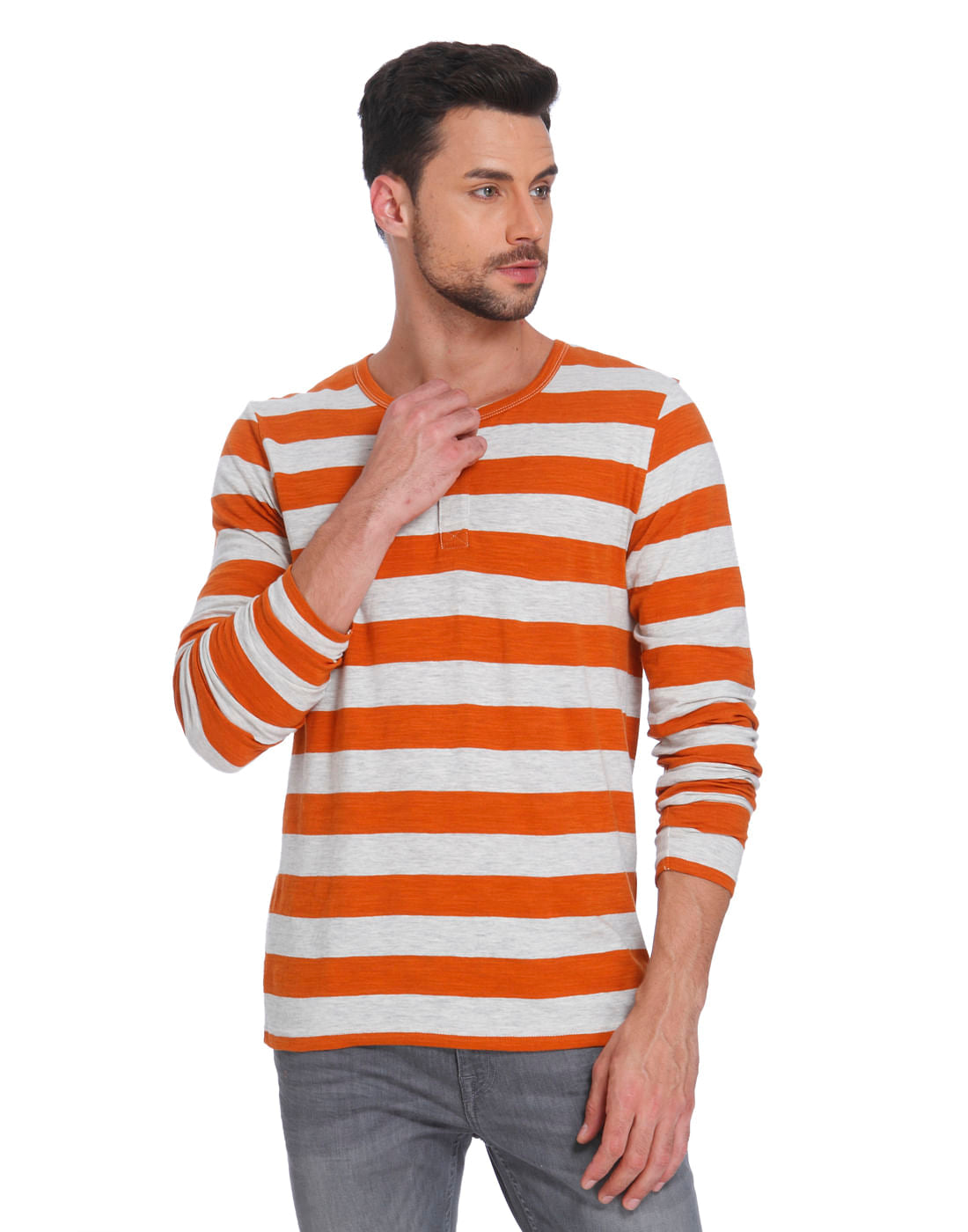 Rust Striped Crew Neck T-Shirt