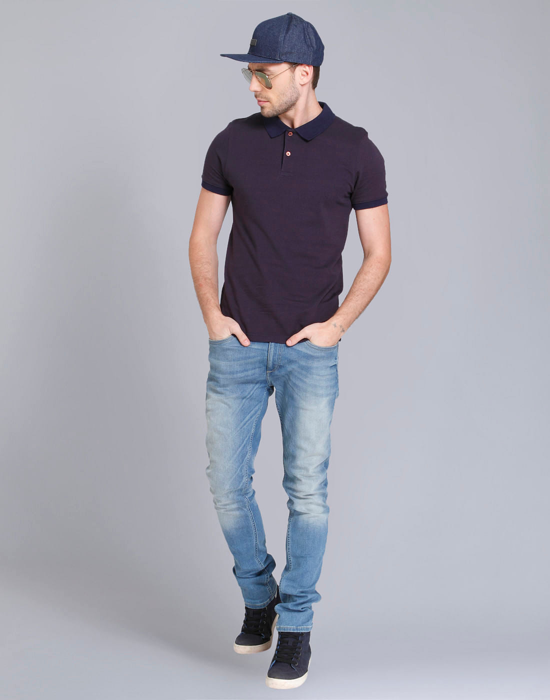 Dark Blue Polo Neck T-Shirt