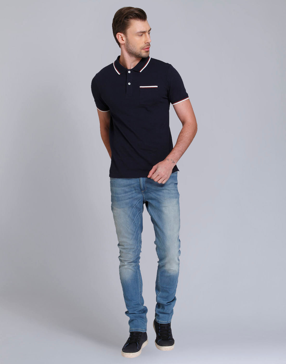 Dark Blue Polo Neck T-Shirt