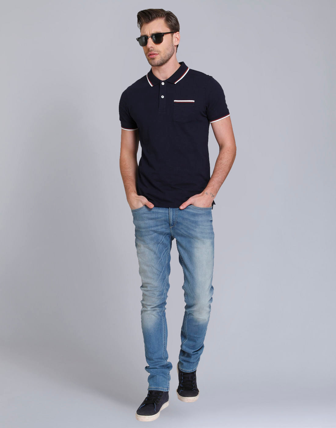Dark Blue Polo Neck T-Shirt
