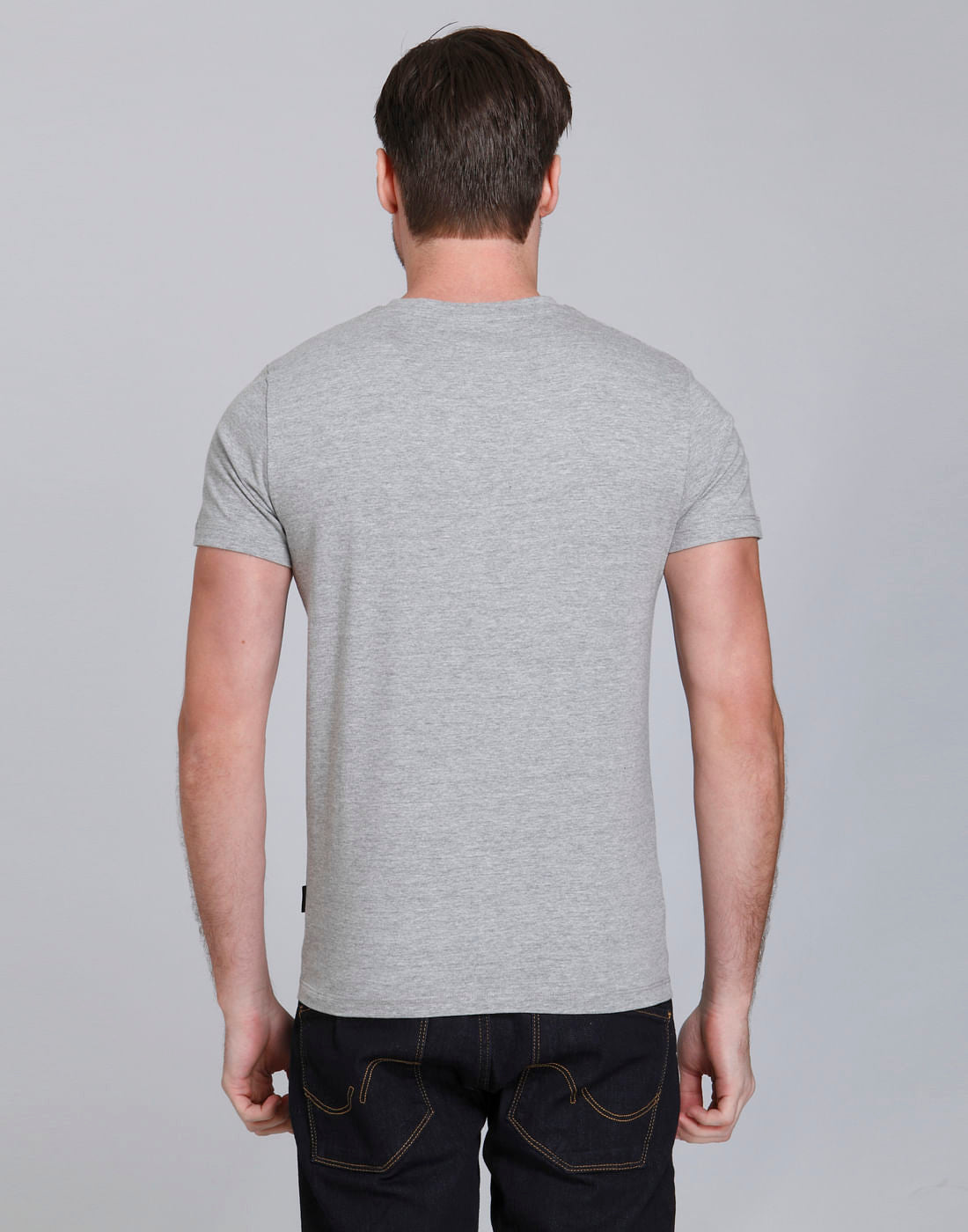 Light Grey And Camo Print Crew Neck T-Shirt