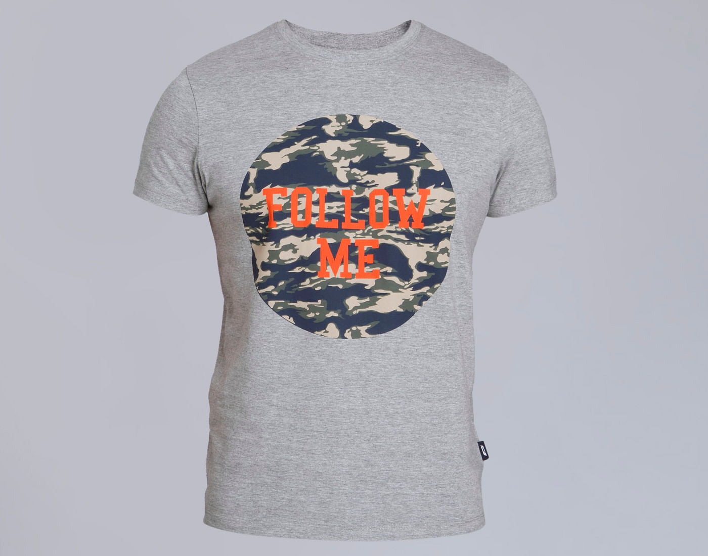 Light Grey And Camo Print Crew Neck T-Shirt