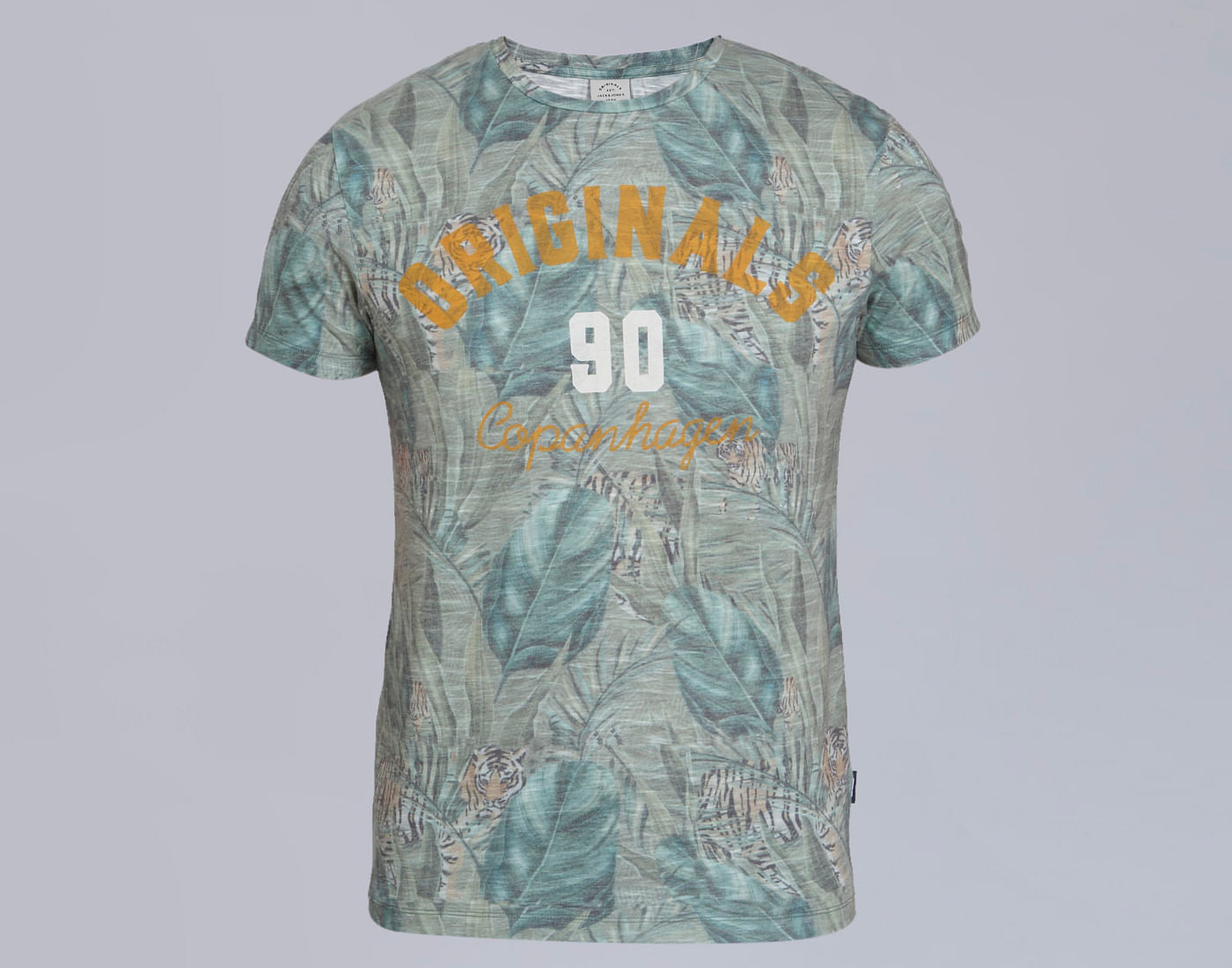 Green Leaf Print Crew Neck T-Shirt