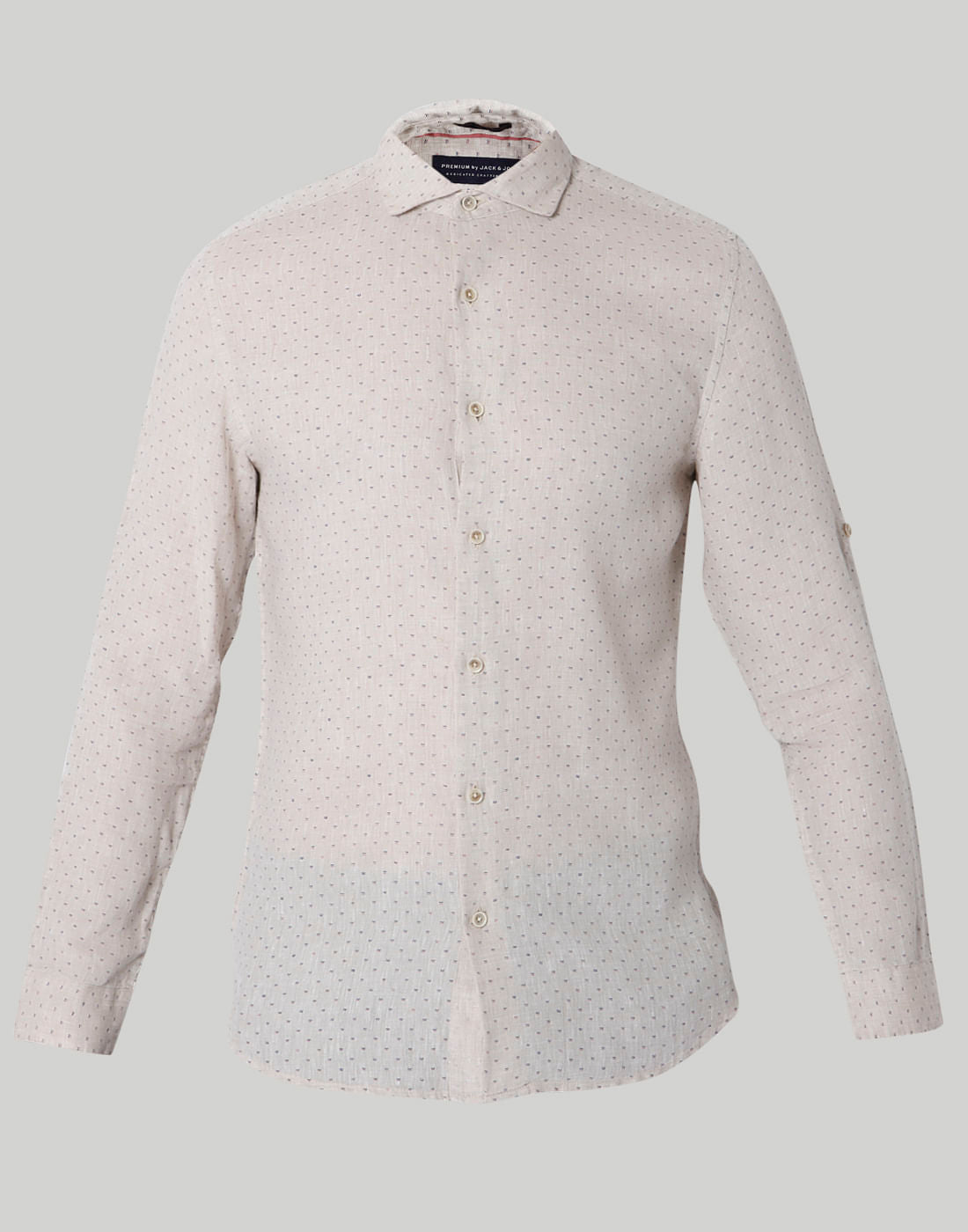 Beige Self Print Slim Fit Shirt