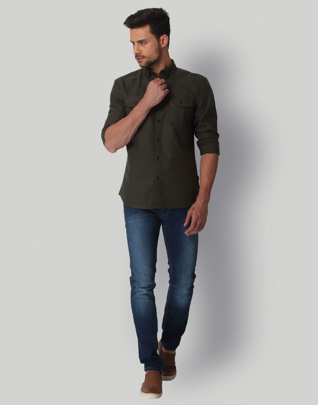 Green Leaf Print Regular Fit Shirt