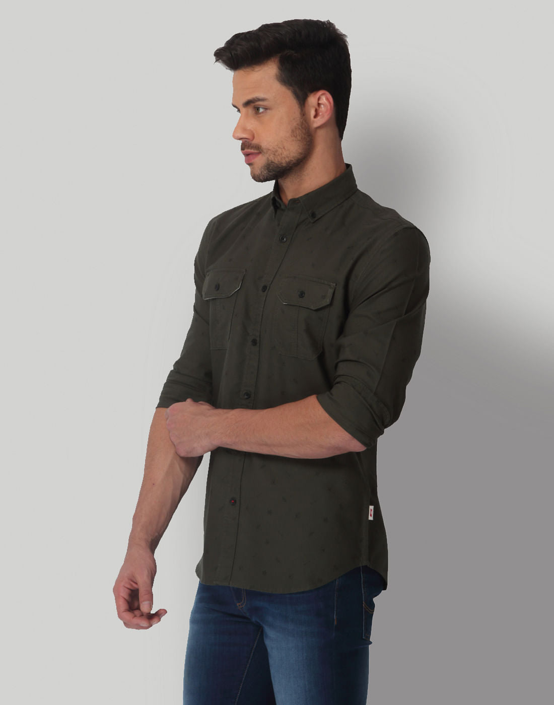 Green Leaf Print Regular Fit Shirt