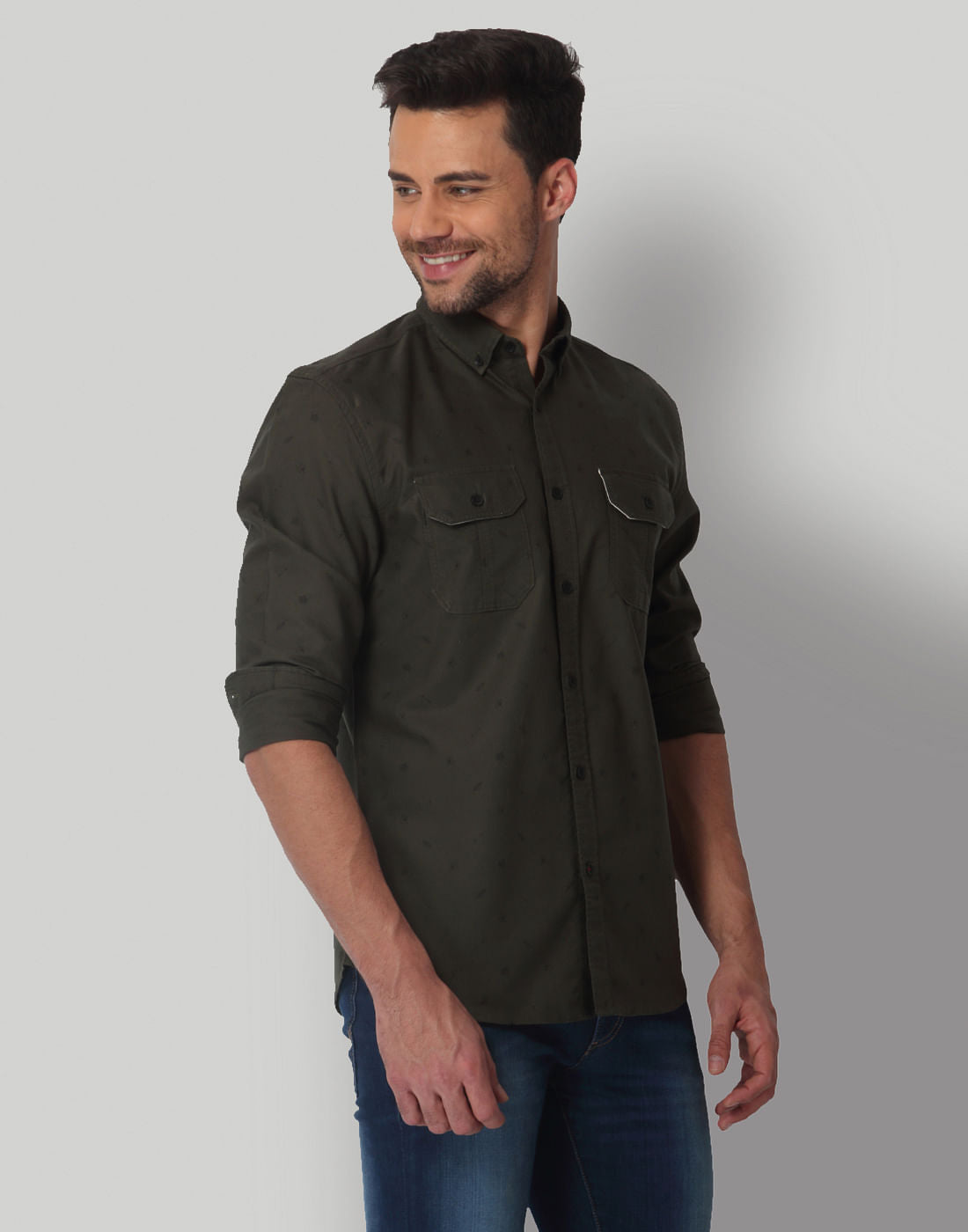 Green Leaf Print Regular Fit Shirt