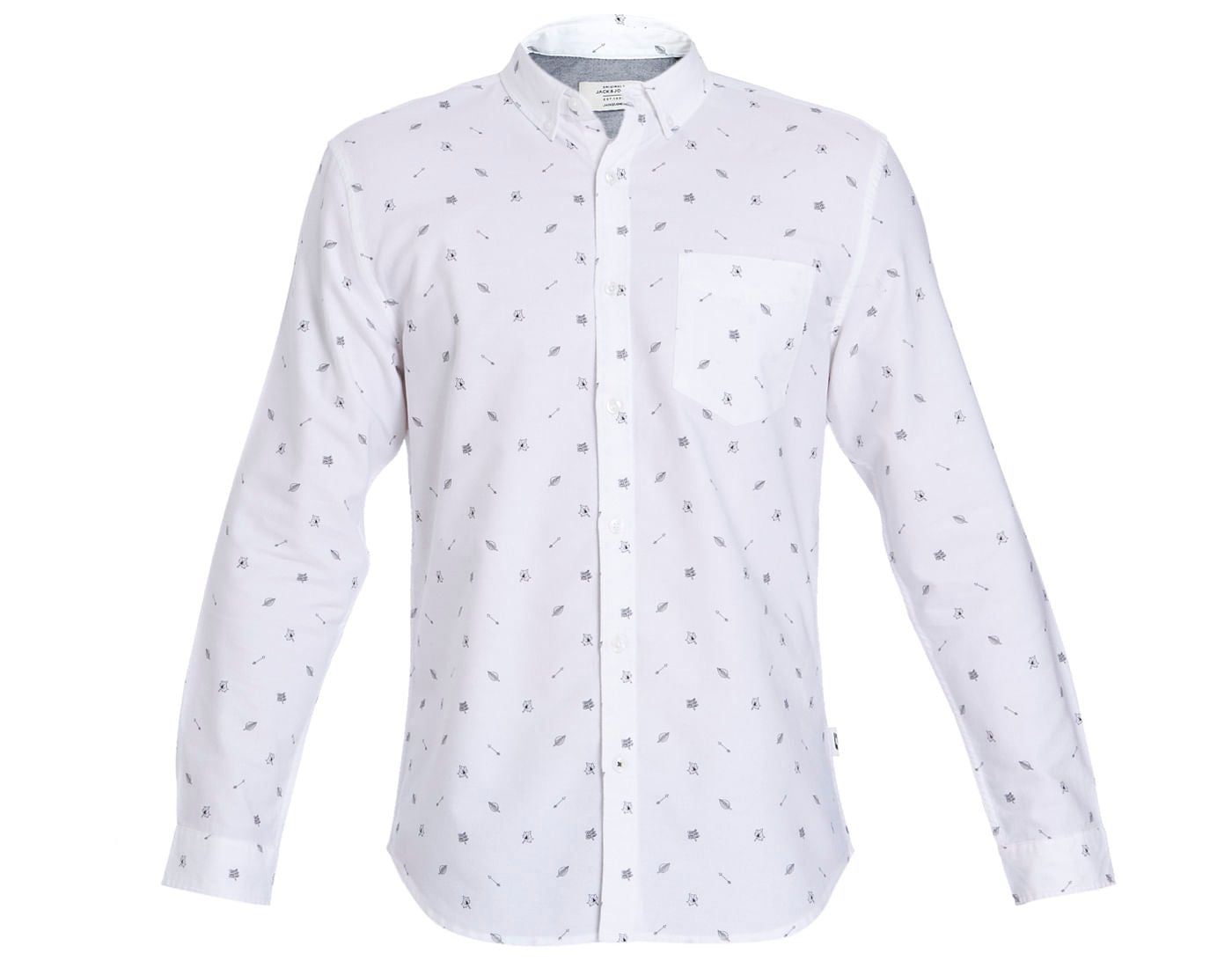 White Leaf Print Regular Fit Shirt