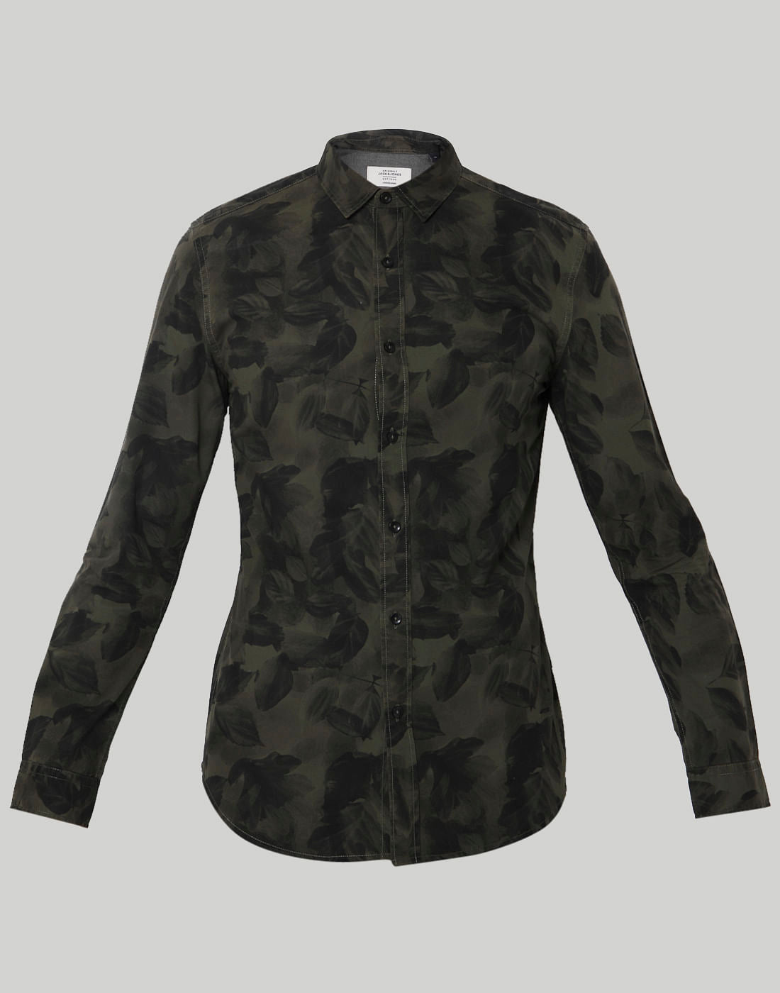 Green Leaf Print Slim Fit Shirt