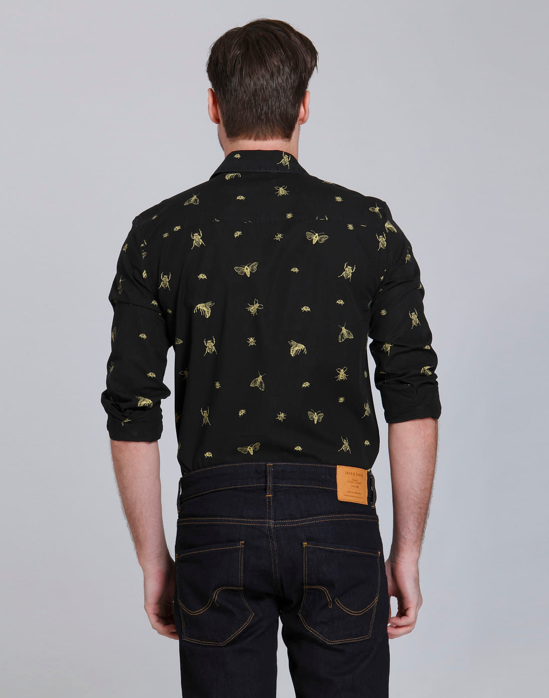 Green Beetle Print Slim Fit Shirt