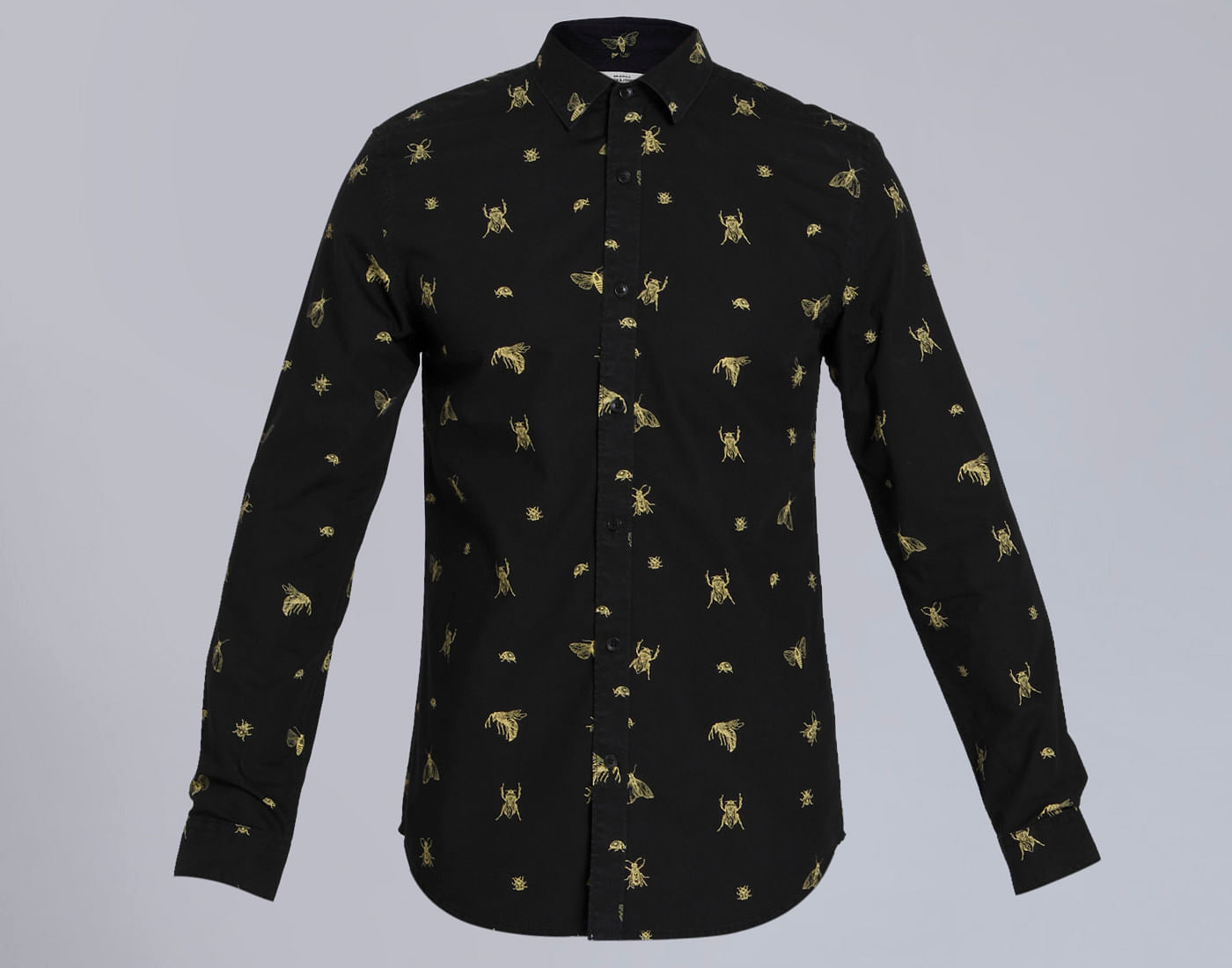 Green Beetle Print Slim Fit Shirt