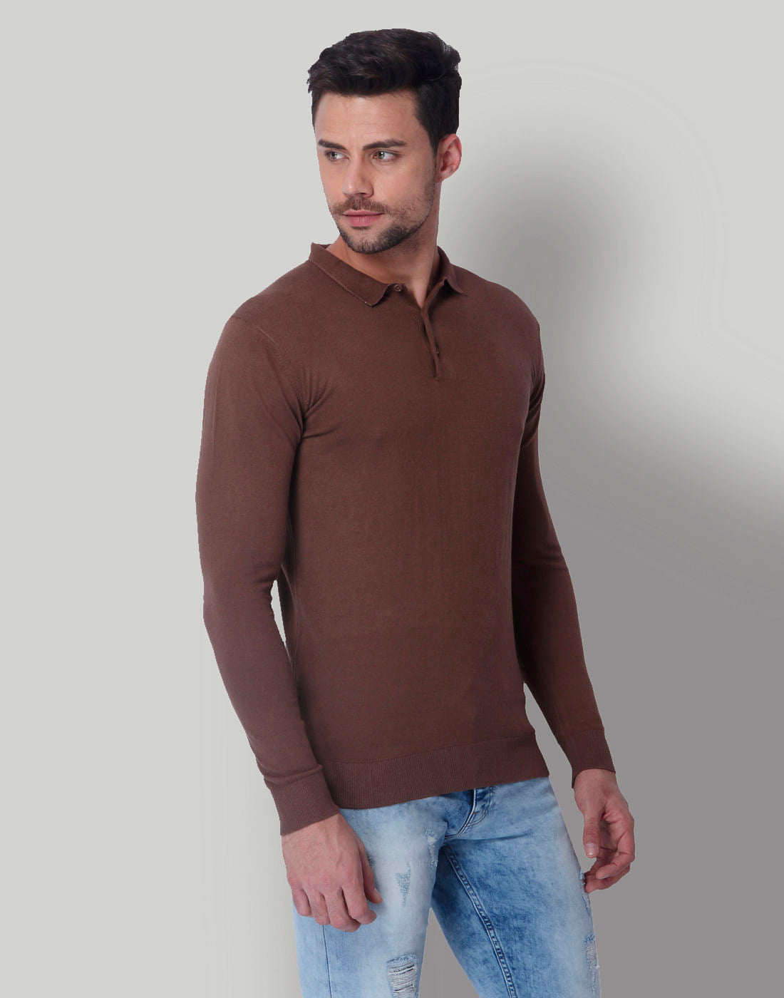 Brown Polo Neck T-Shirt