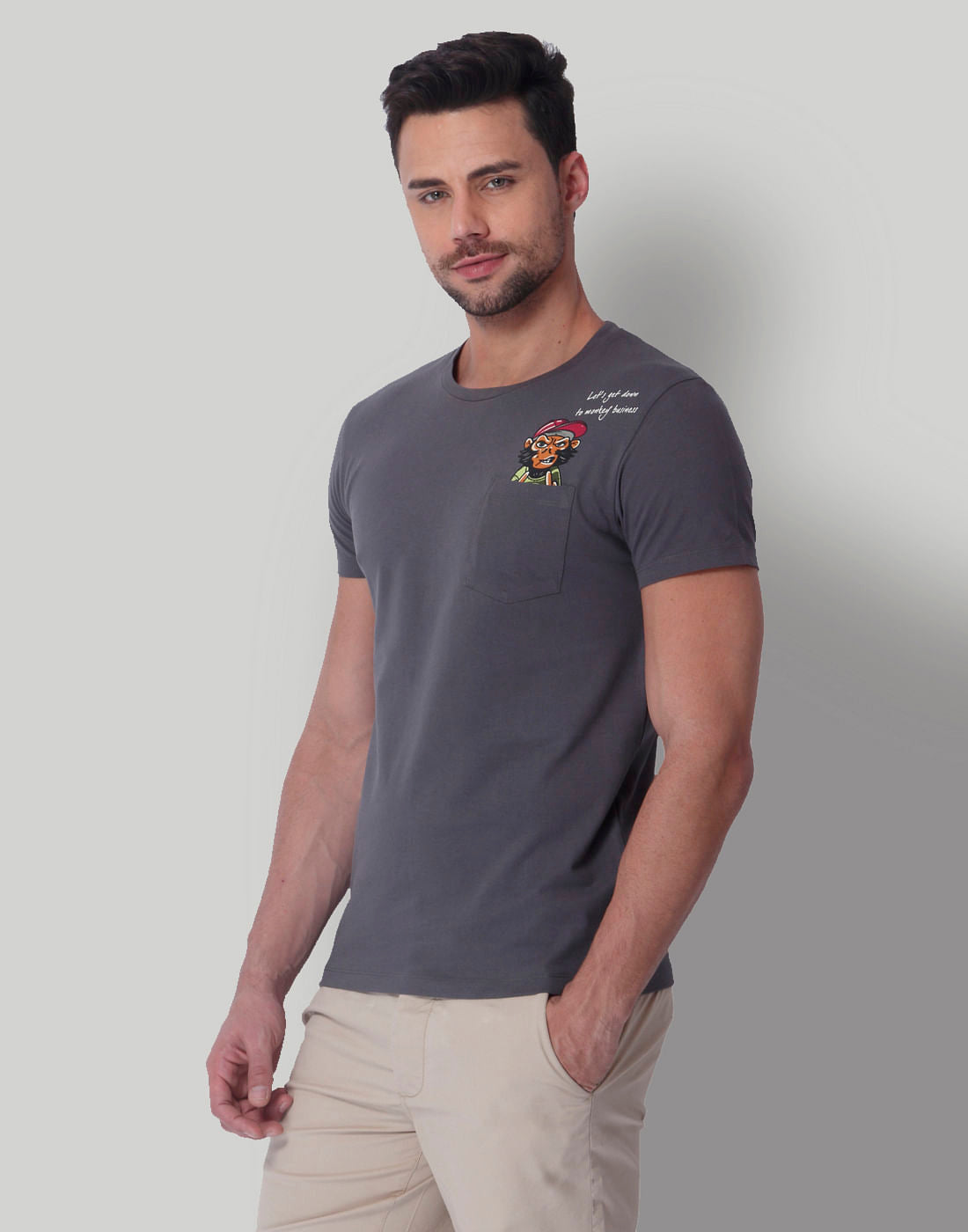 Grey Monkey Print Crew Neck T-Shirt