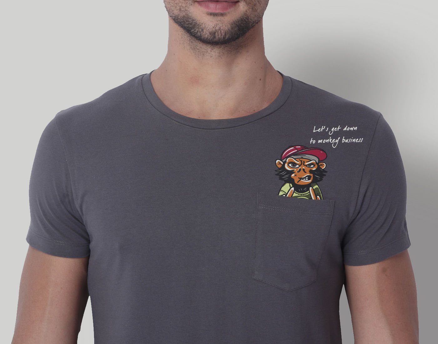 Grey Monkey Print Crew Neck T-Shirt