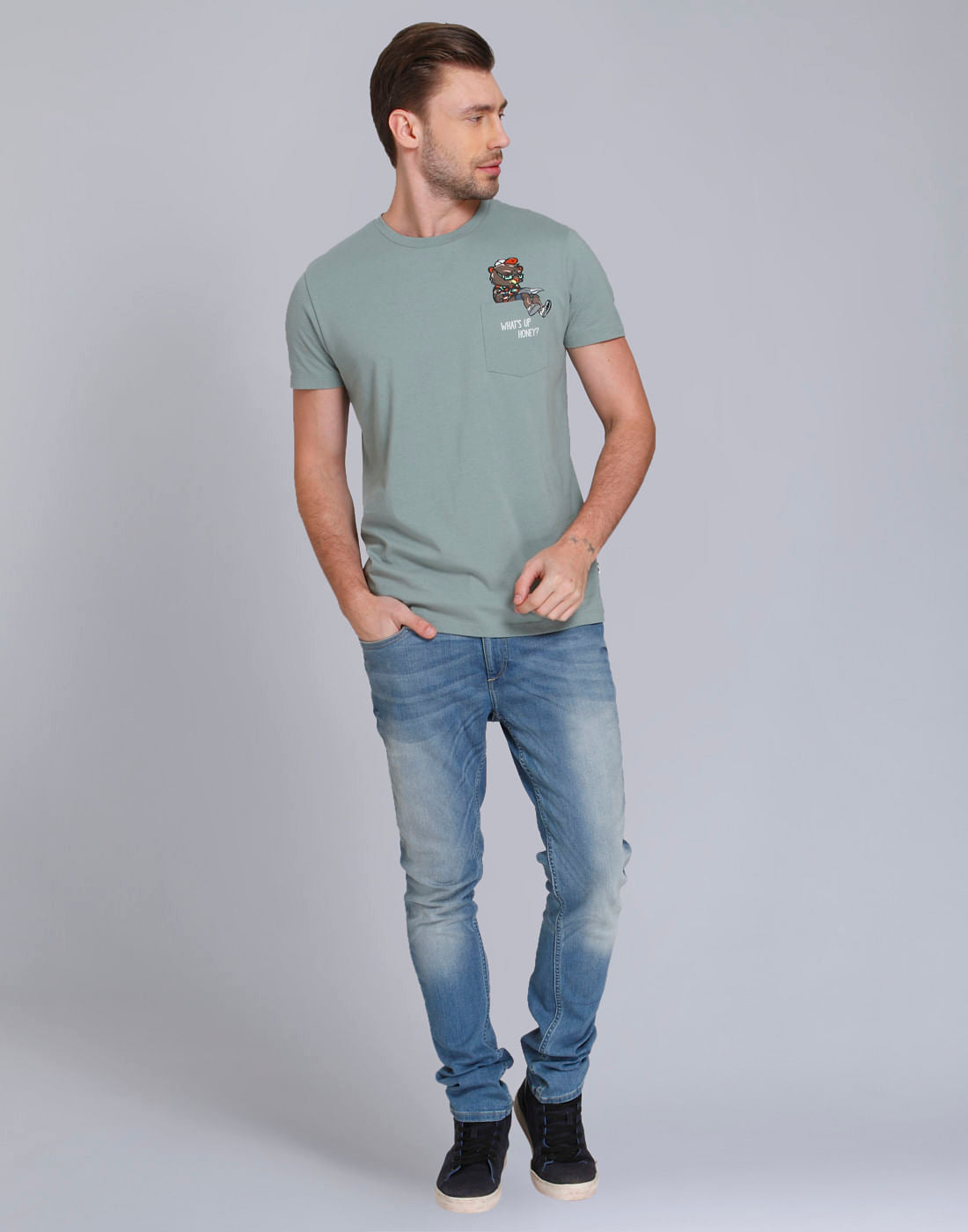 Green Bear Print Crew Neck T-Shirt