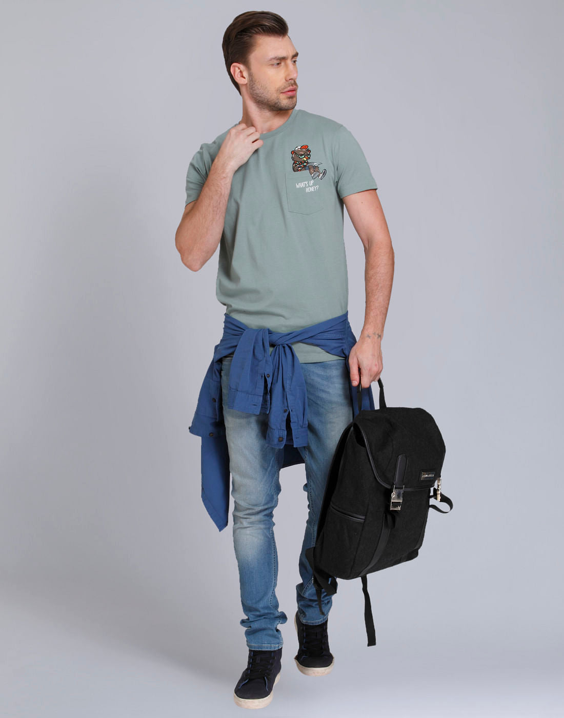 Green Bear Print Crew Neck T-Shirt