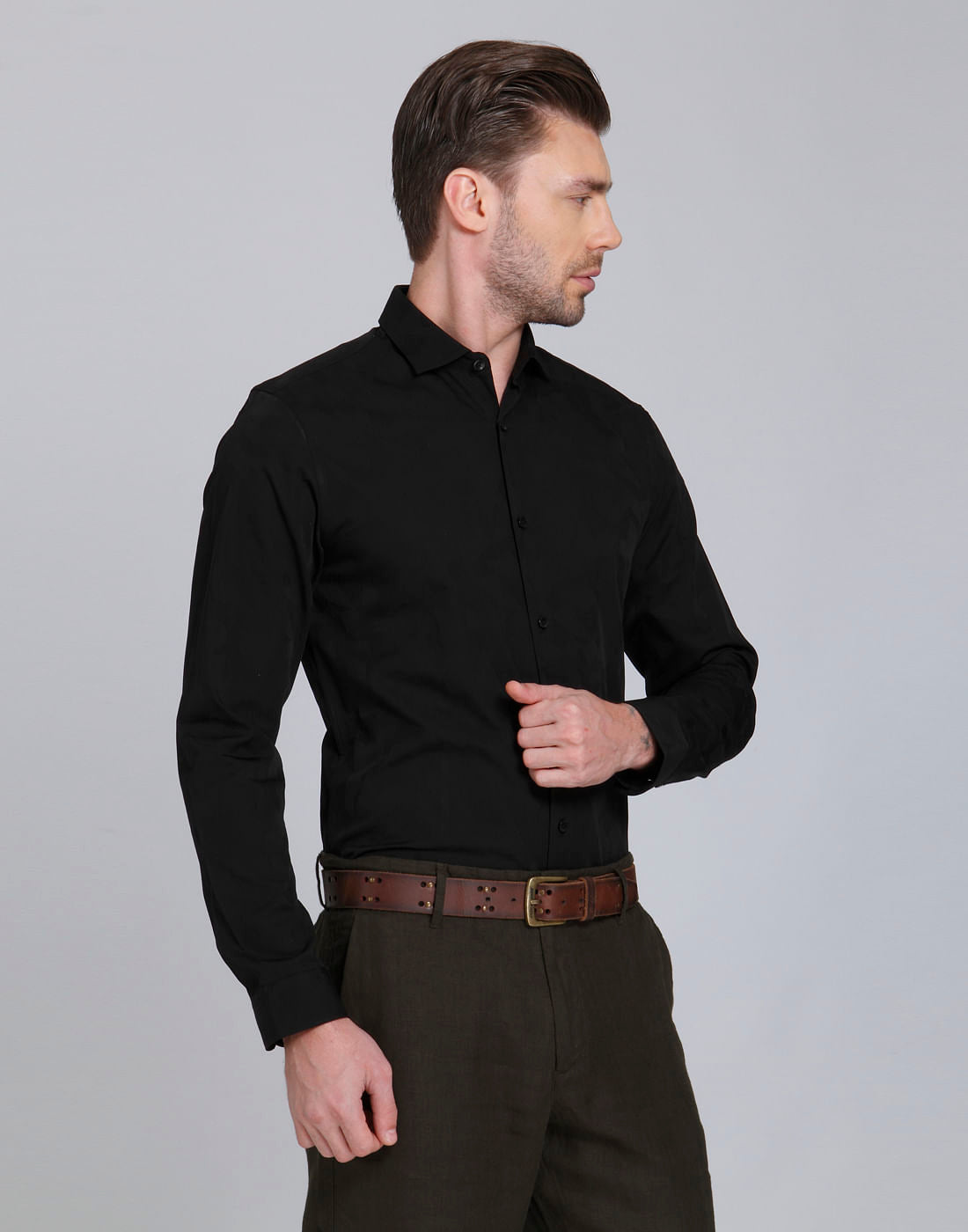 Black Jacquard Slim Fit Shirt