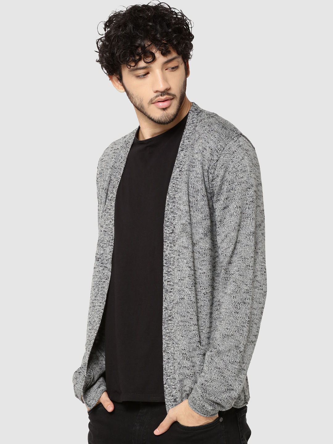 Dark Grey Textured Knit Cardigan