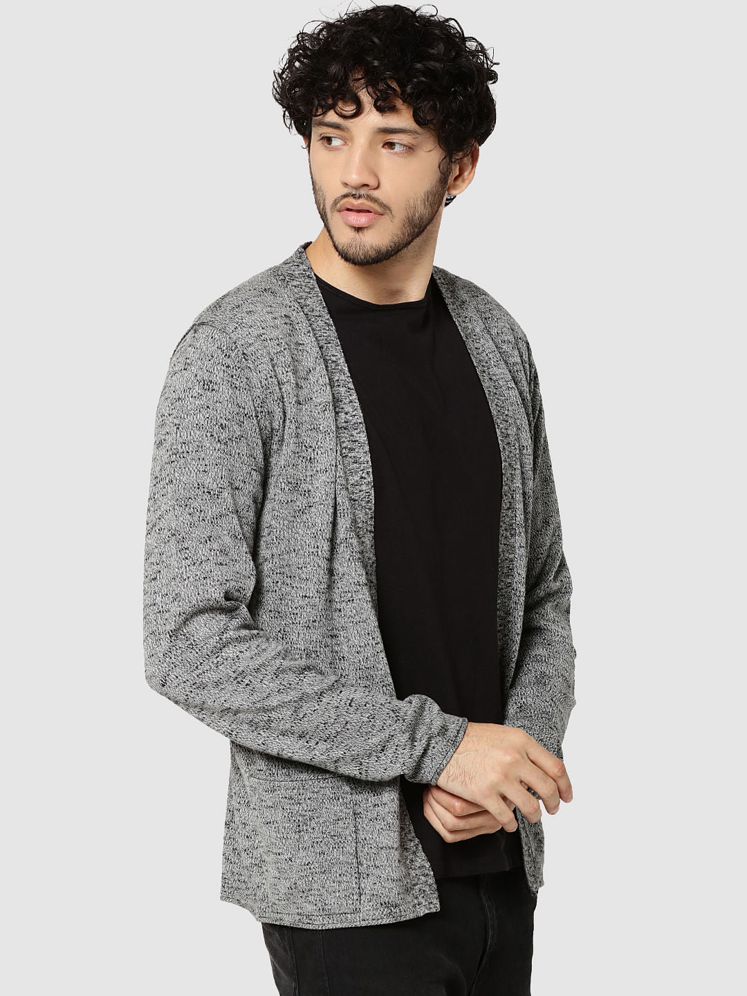 Dark Grey Textured Knit Cardigan