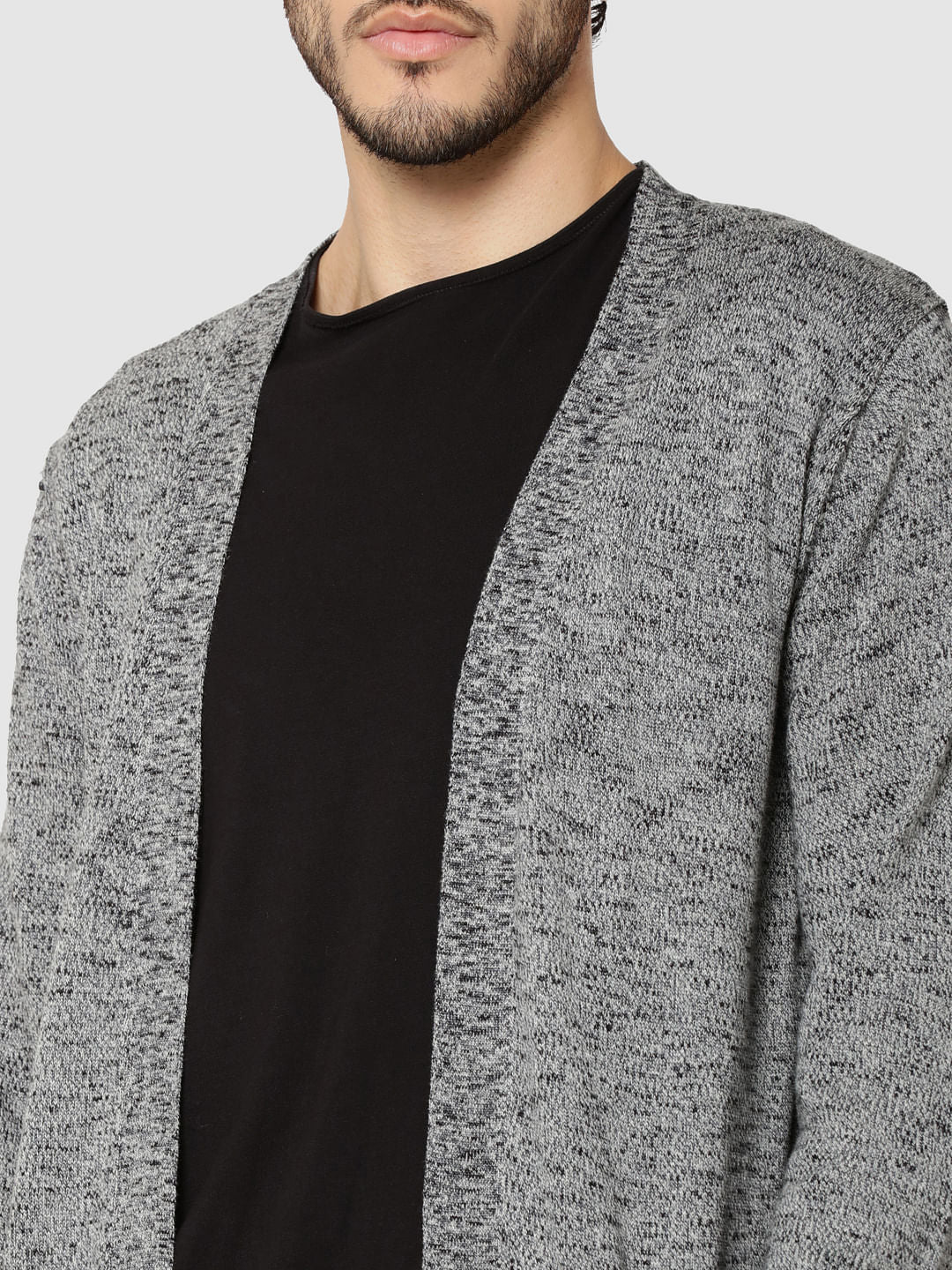 Dark Grey Textured Knit Cardigan