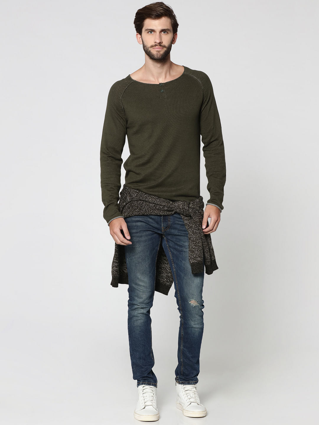 Olive Green Henley Sweatshirt