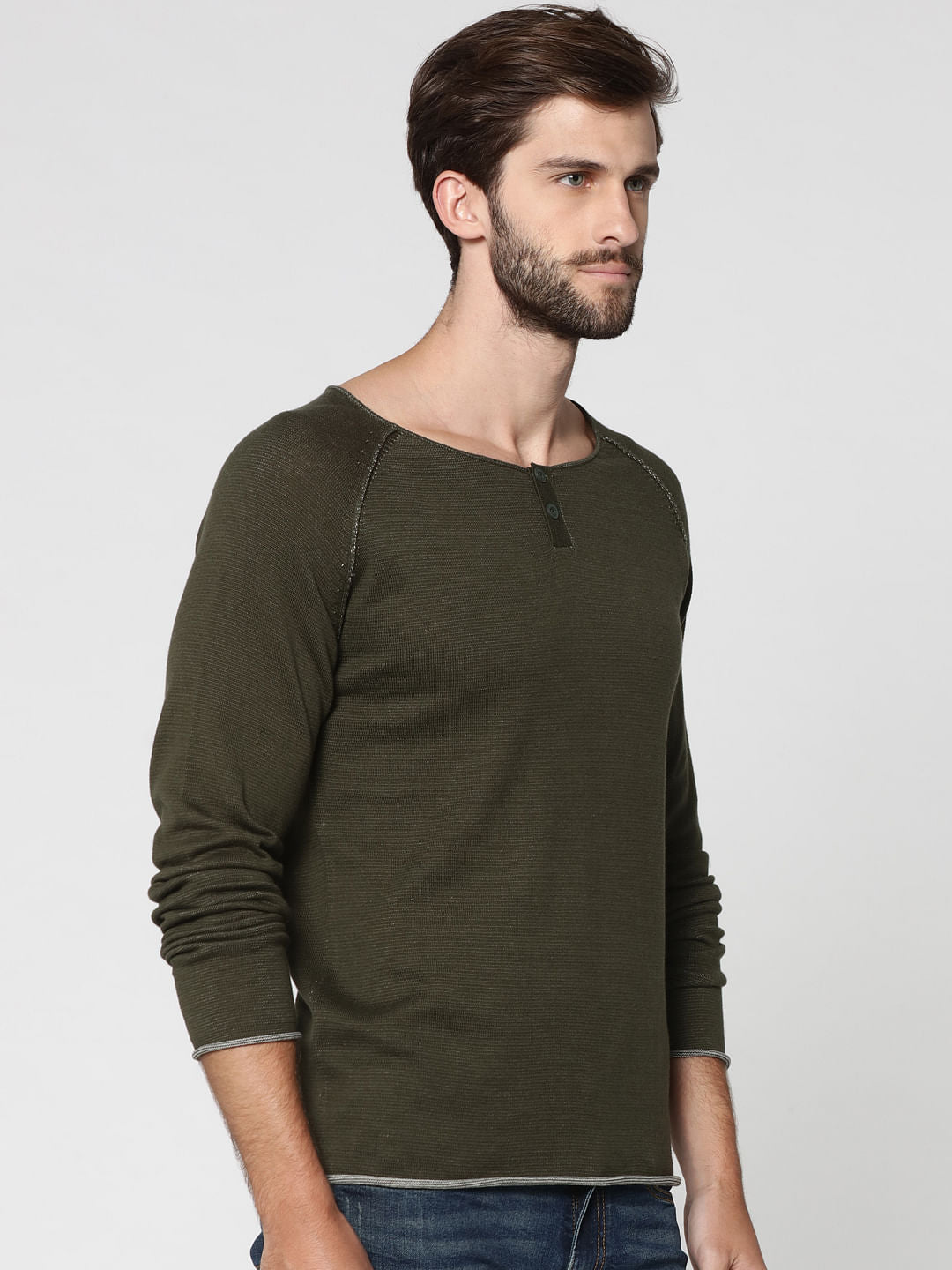 Olive Green Henley Sweatshirt