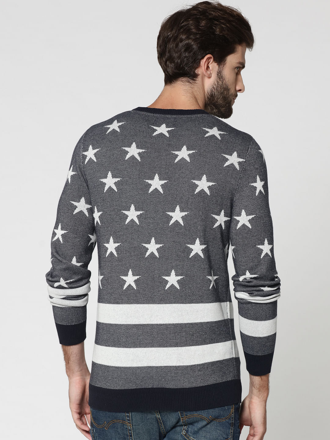 Dark Grey Star Print & Striped Sweatshirt