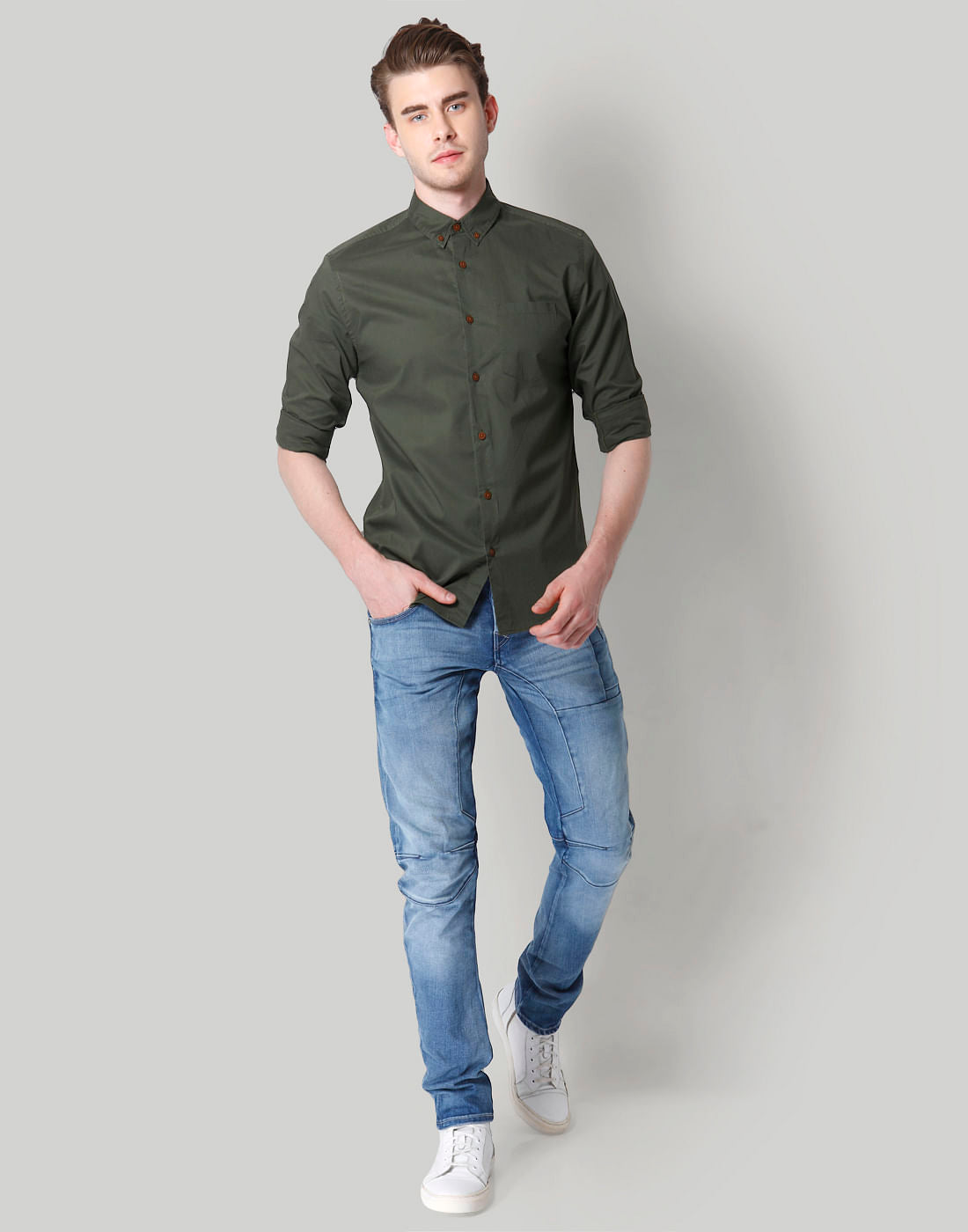 Olive Green Slim Fit Shirt