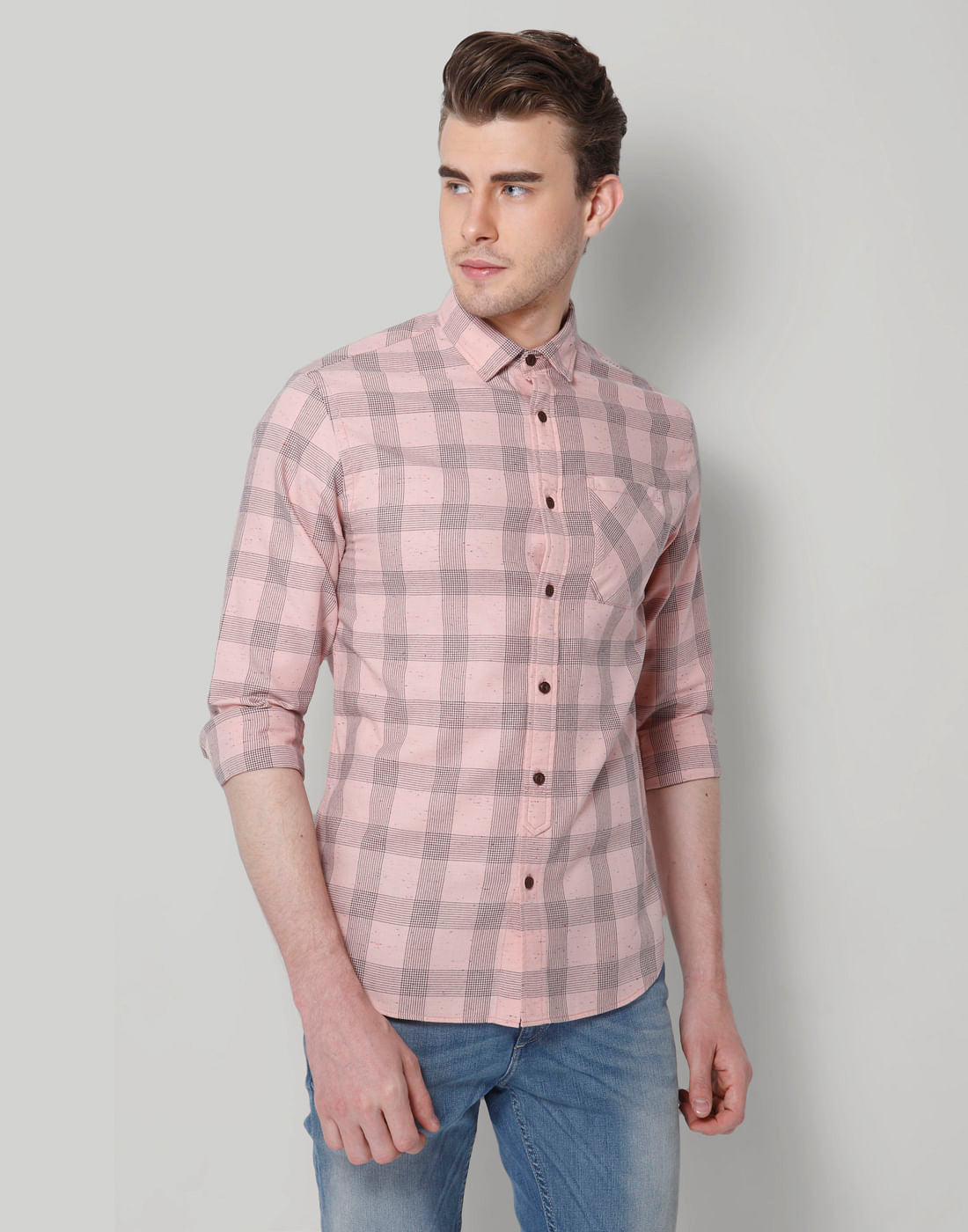 Pink Check Slim Fit Shirt