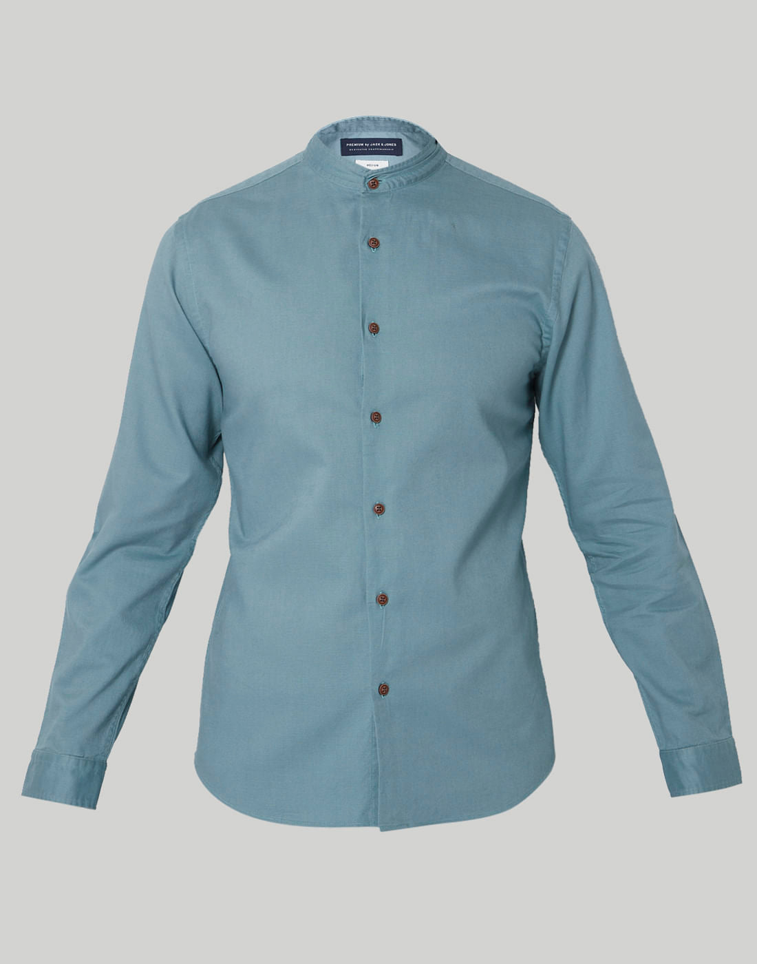 Turquoise Blue Mandarin Collar Slim Fit Shirt