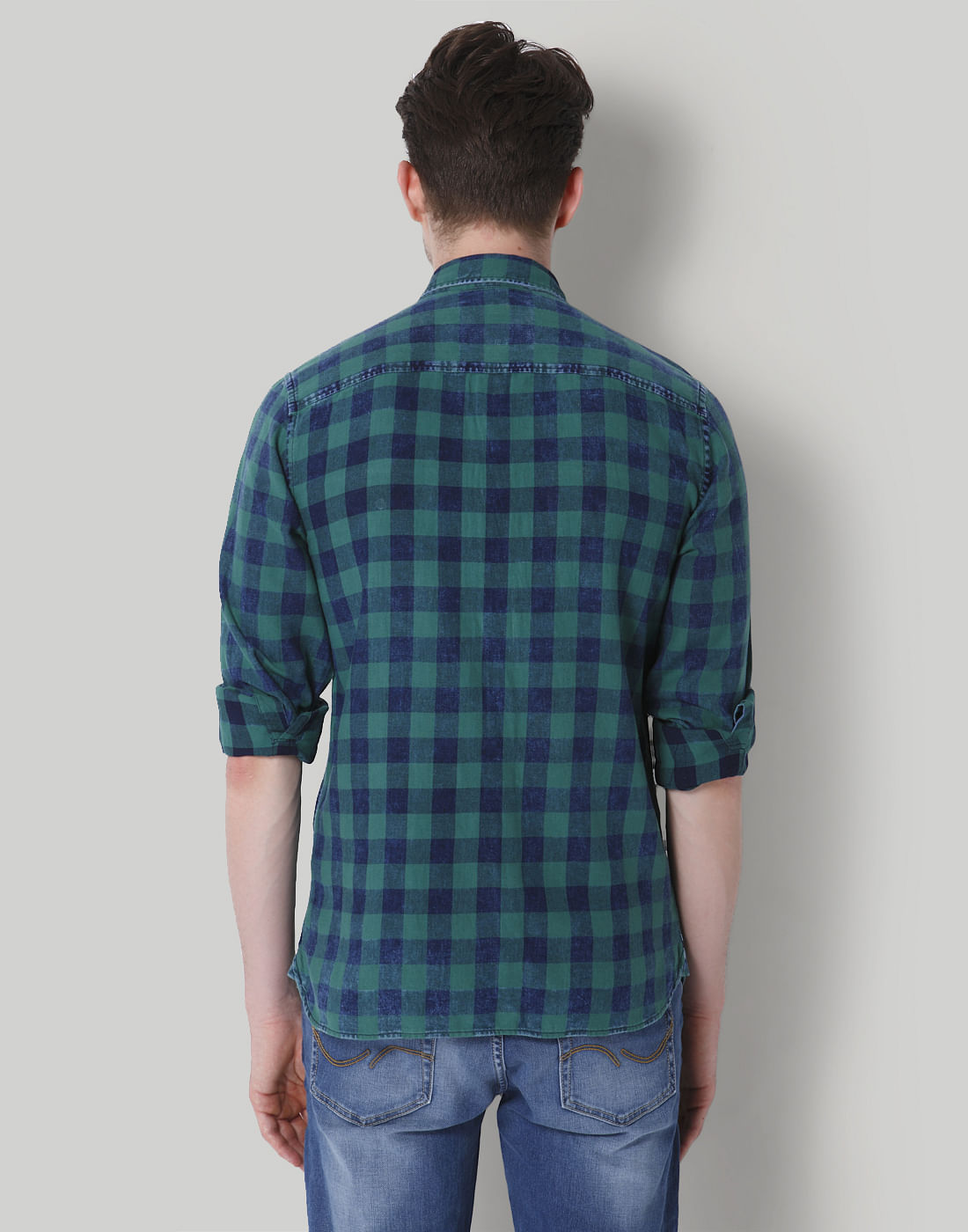 Blue & Green Check Slim Fit Shirt
