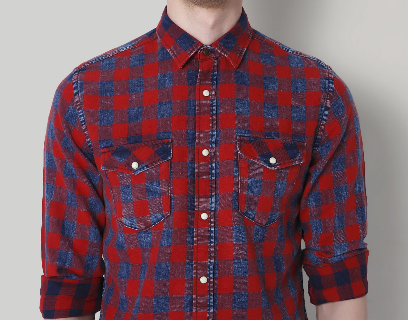 Red & Blue Check Slim Fit Shirt