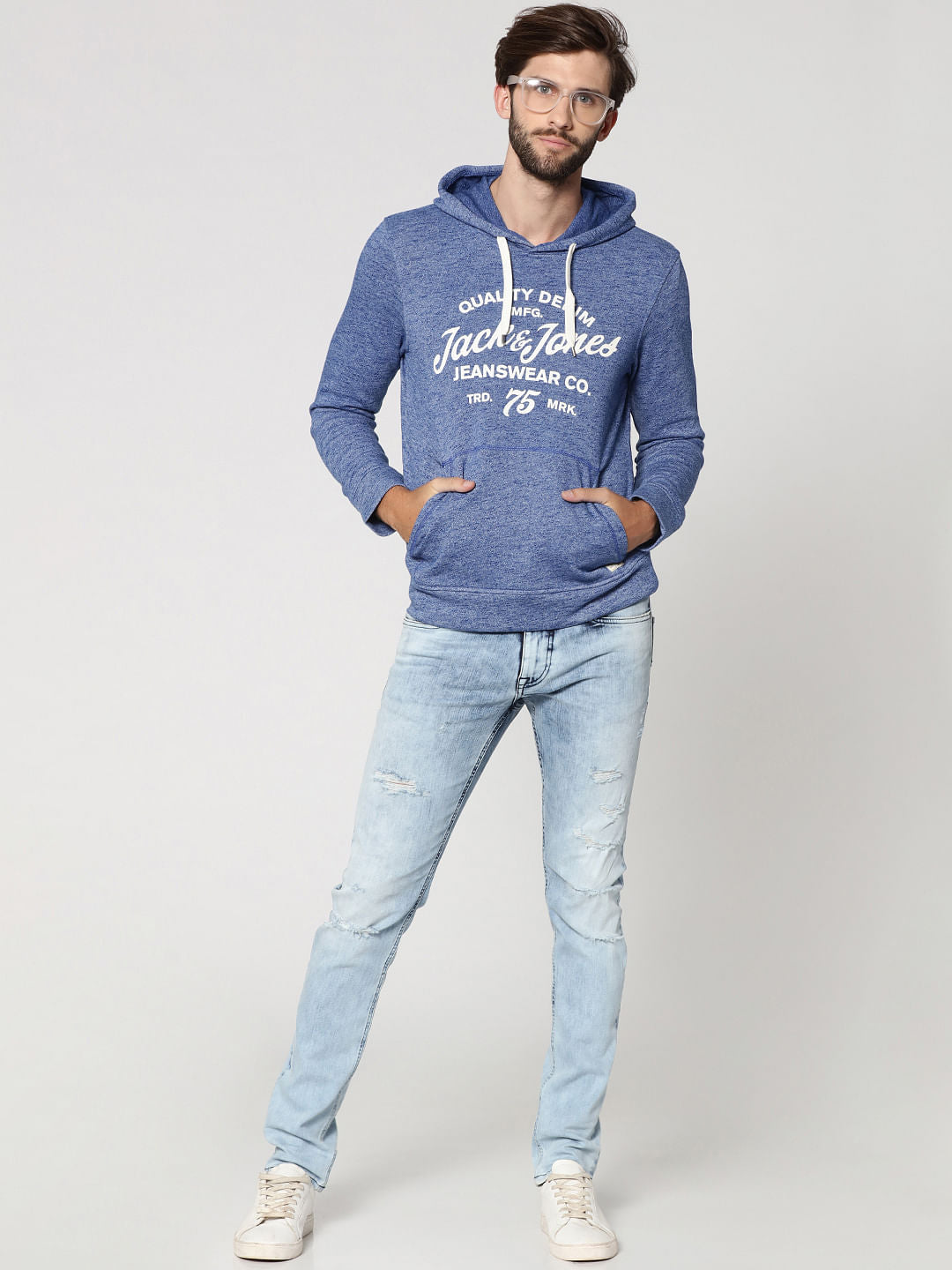 Blue Graphic Print Hooded Sweatshirt