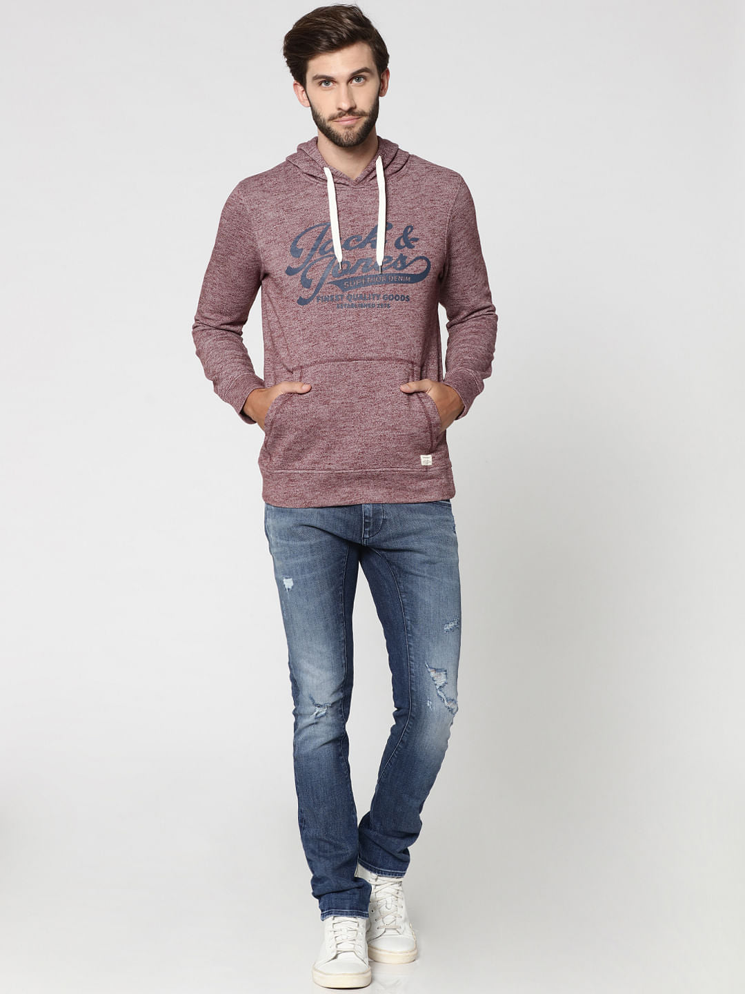 Red Graphic Print Hooded Sweatshirt