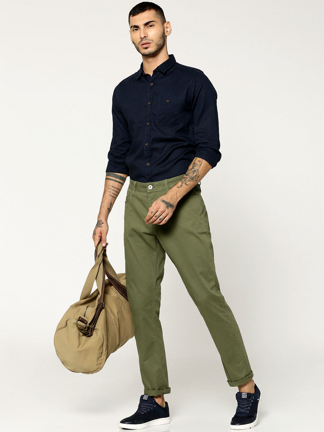 Olive Green Tim Slim Fit Trousers