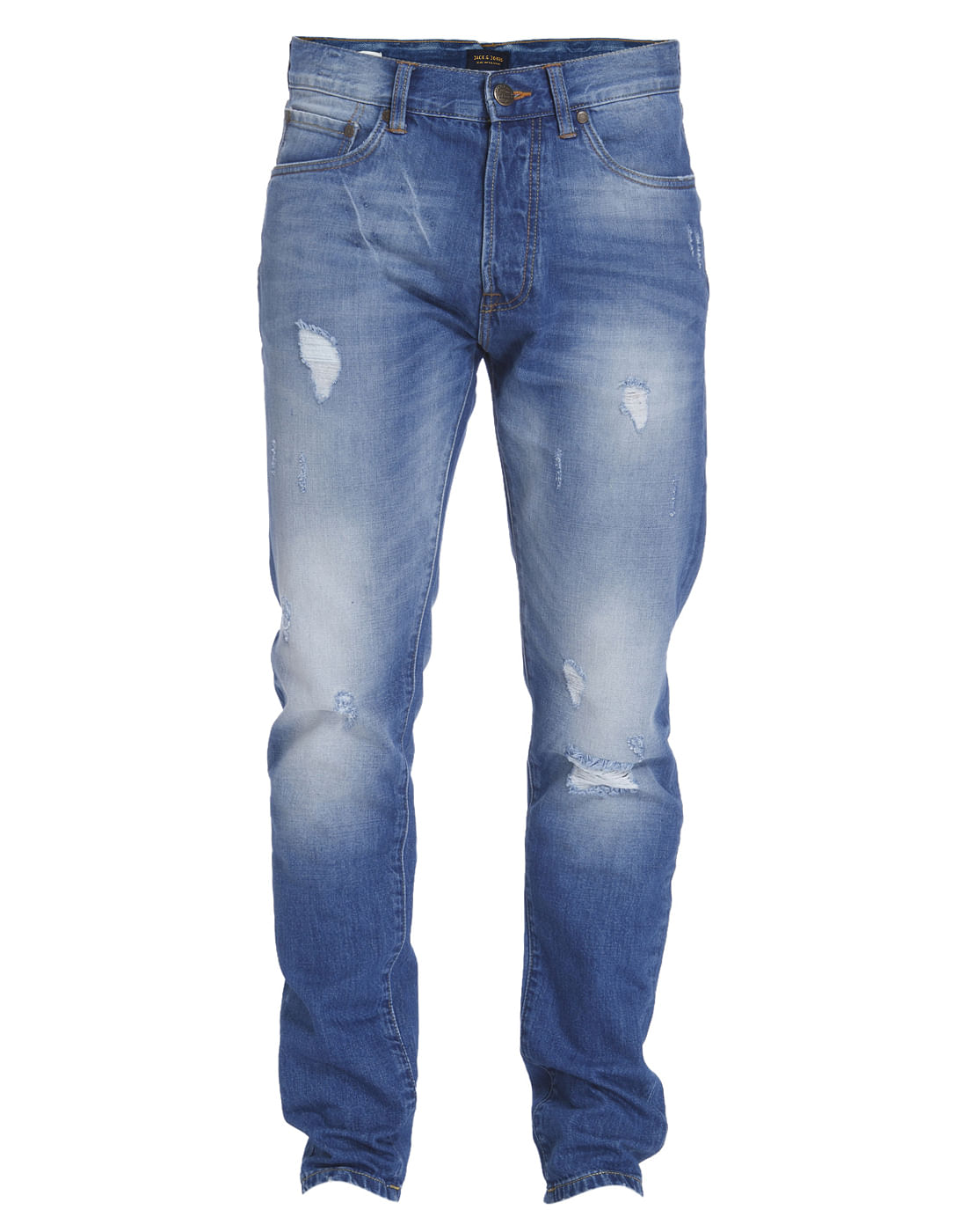 Blue Mild Distressed High Rise Regular Fit Jeans