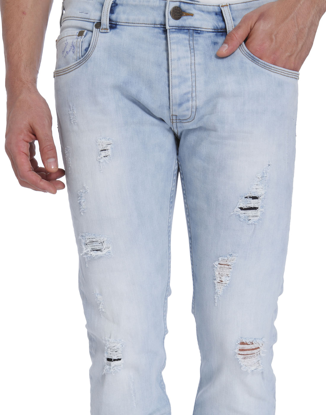 Light Blue Ripped Low Rise Slim Fit Jeans
