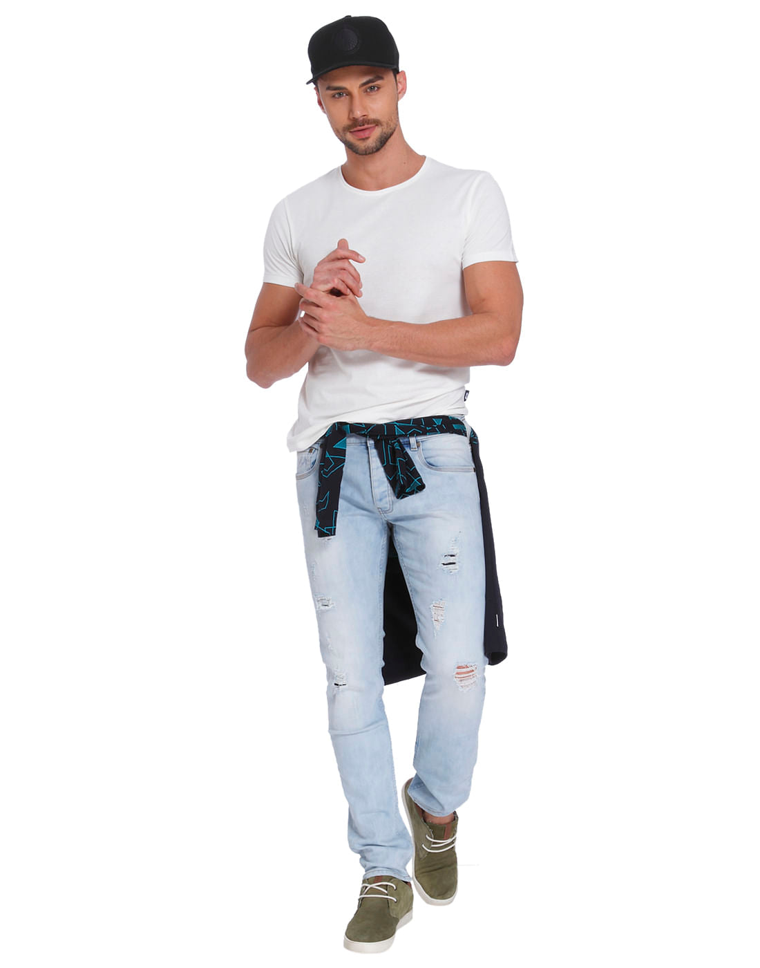 Light Blue Ripped Low Rise Slim Fit Jeans