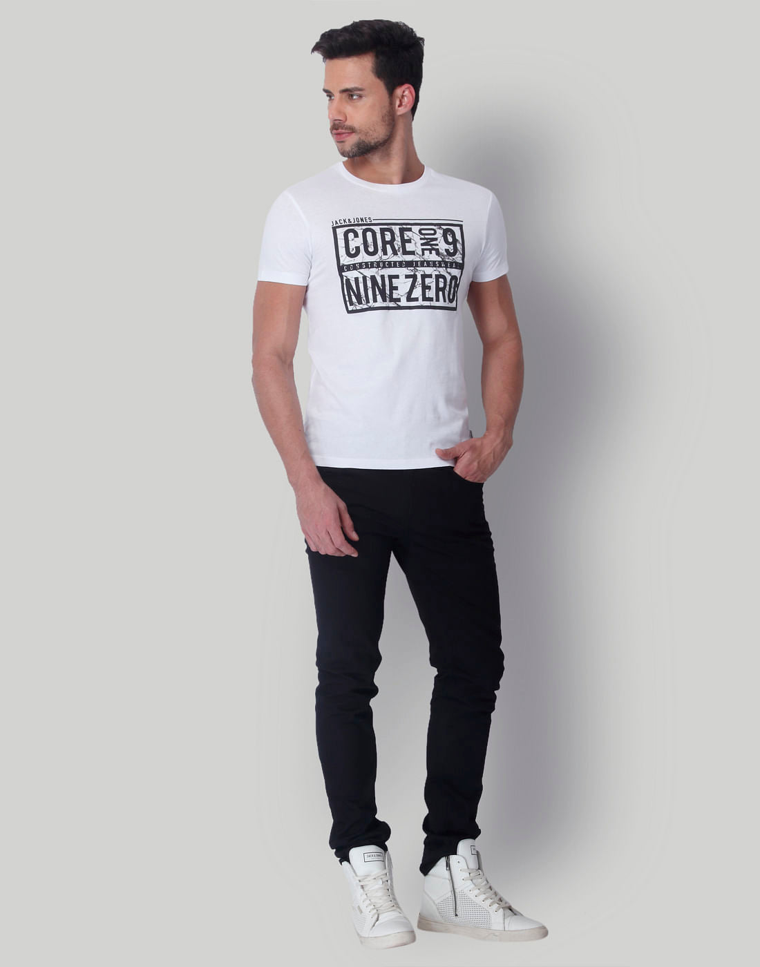 White Text Print Crew Neck T-Shirt