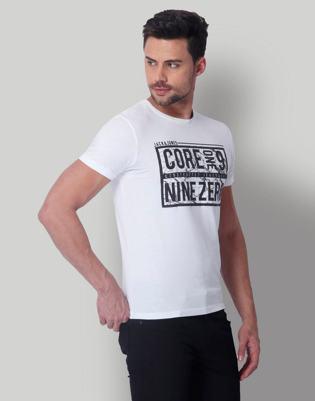 White Text Print Crew Neck T-Shirt
