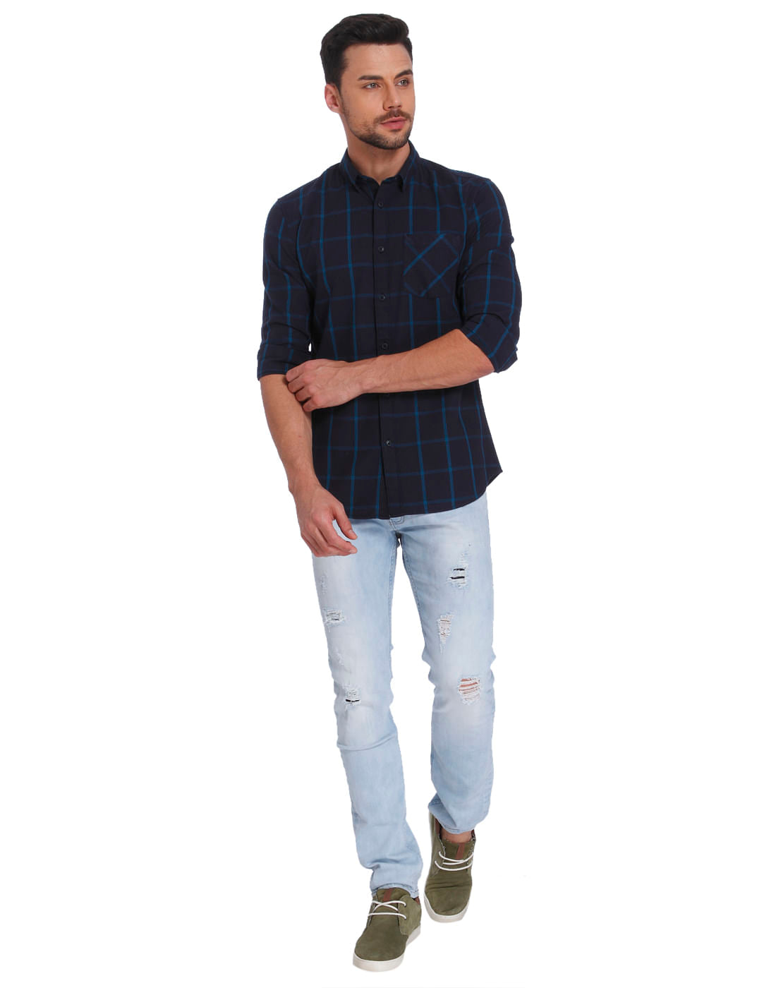 Dark Blue Check Slim Fit Shirt
