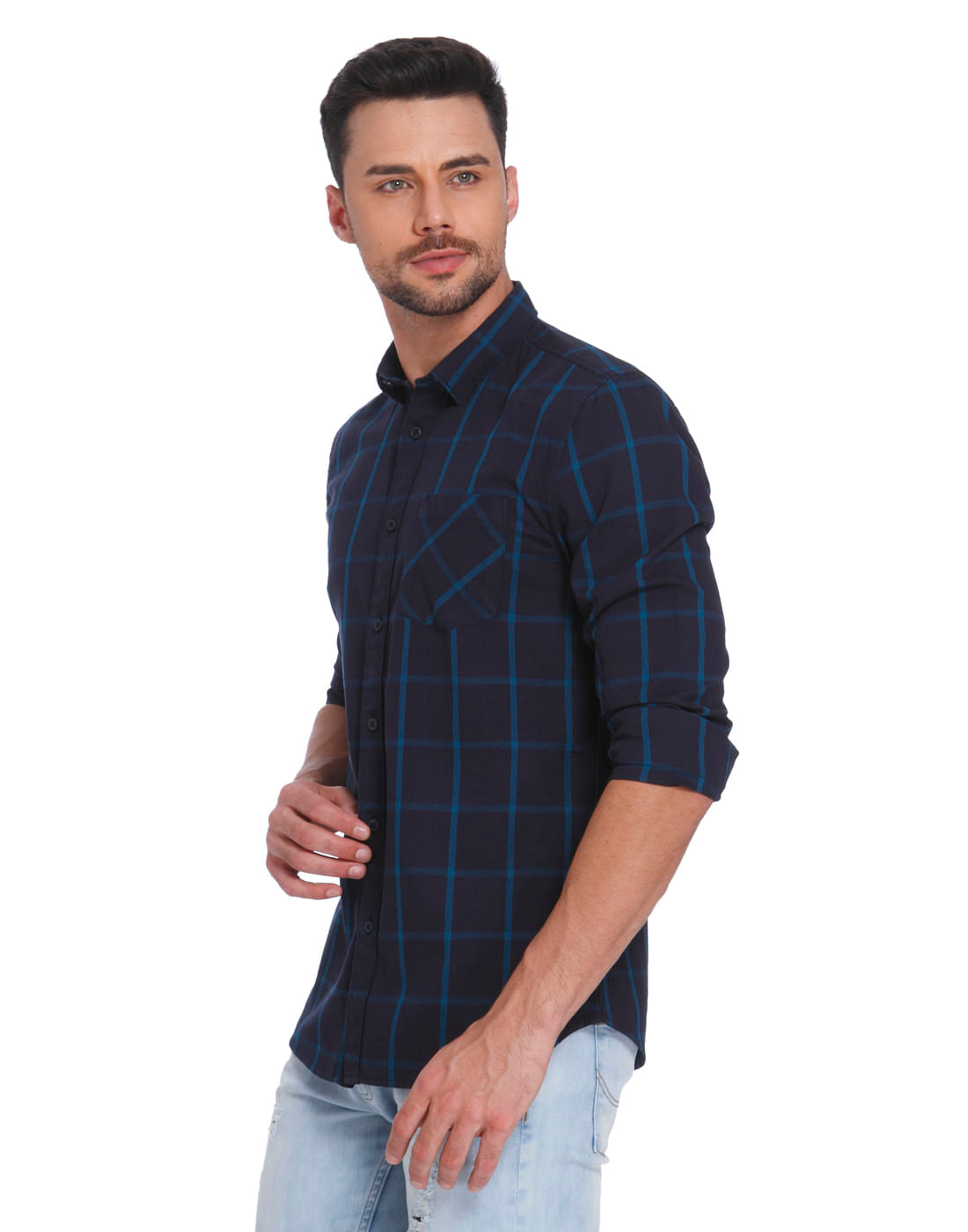 Dark Blue Check Slim Fit Shirt