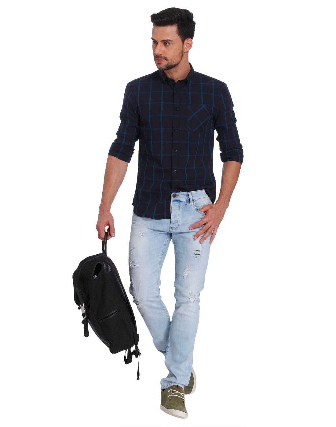 Dark Blue Check Slim Fit Shirt